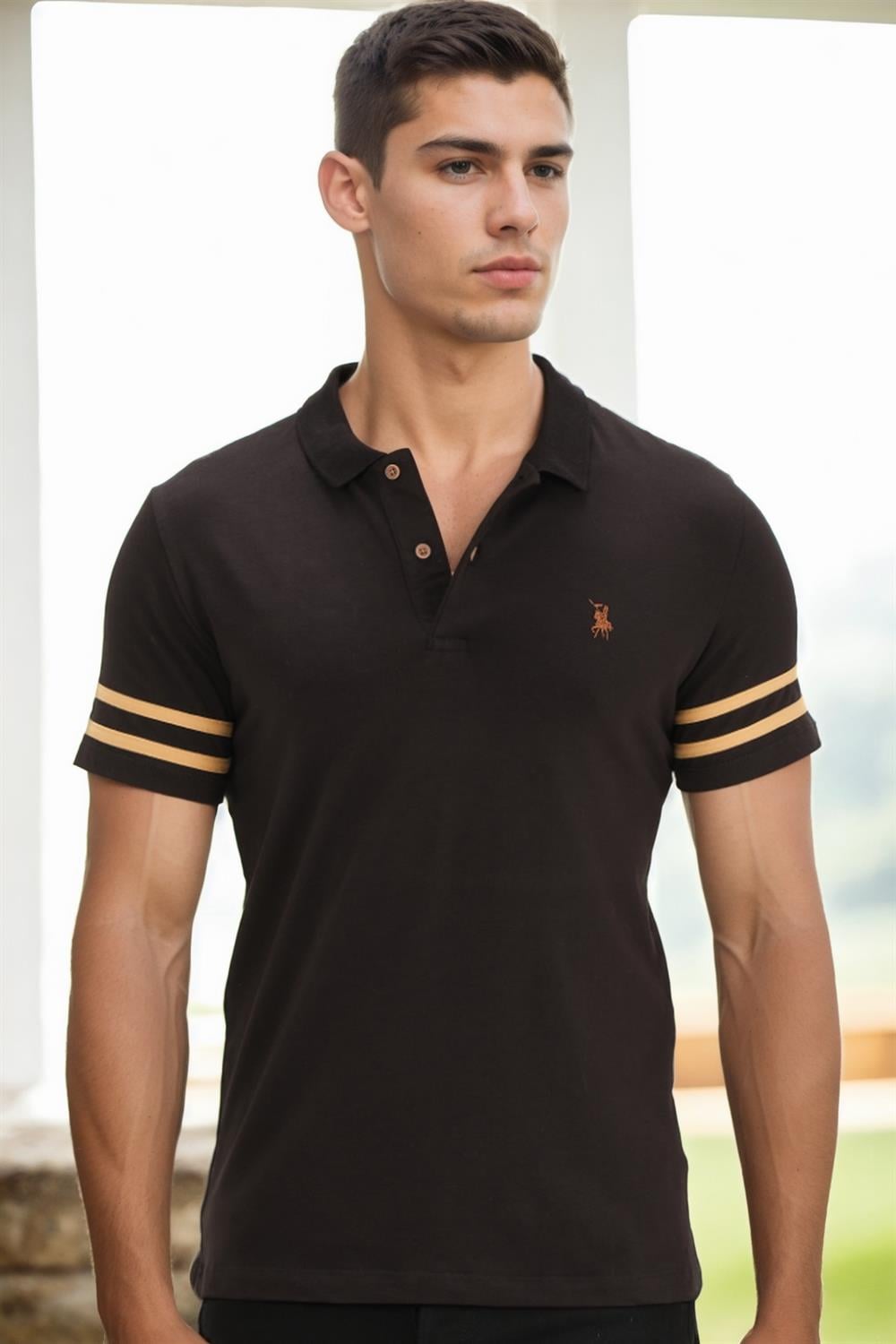 T8585 DEWBERRY ERKEK T-SHIRT-SİYAH-CAMEL-2