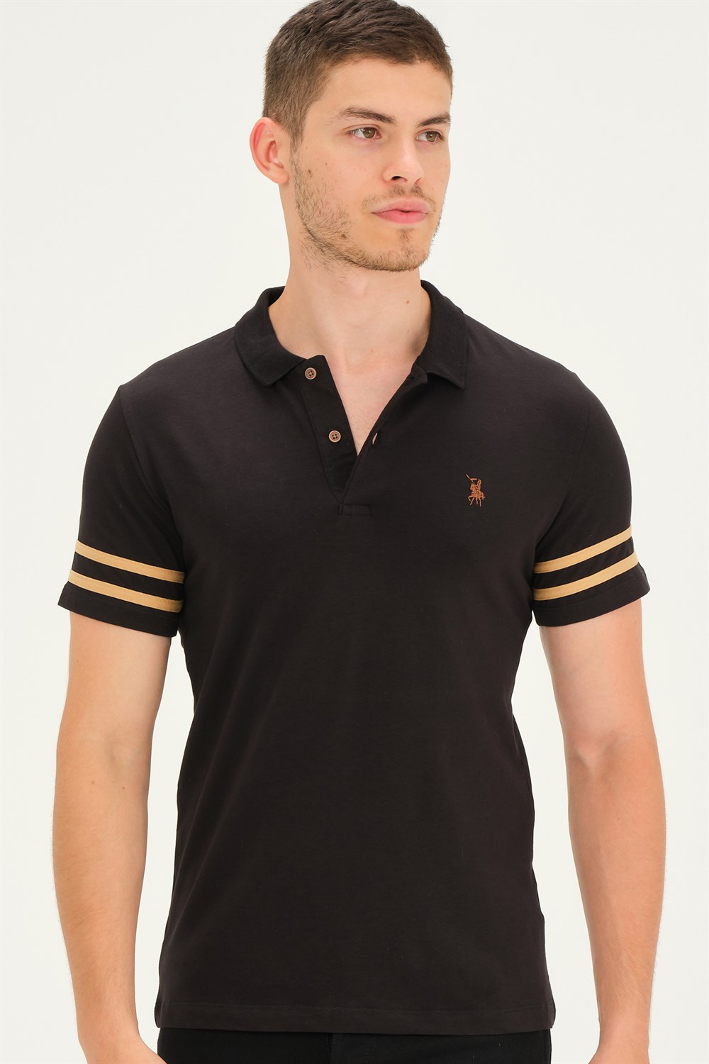 T8585 DEWBERRY ERKEK T-SHIRT-SİYAH-CAMEL