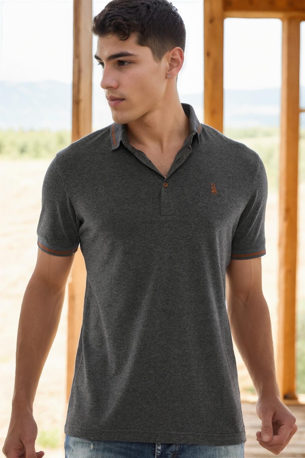 T8586 DEWBERRY ERKEK POLO YAKA T-SHIRT-ANTRASİT-2