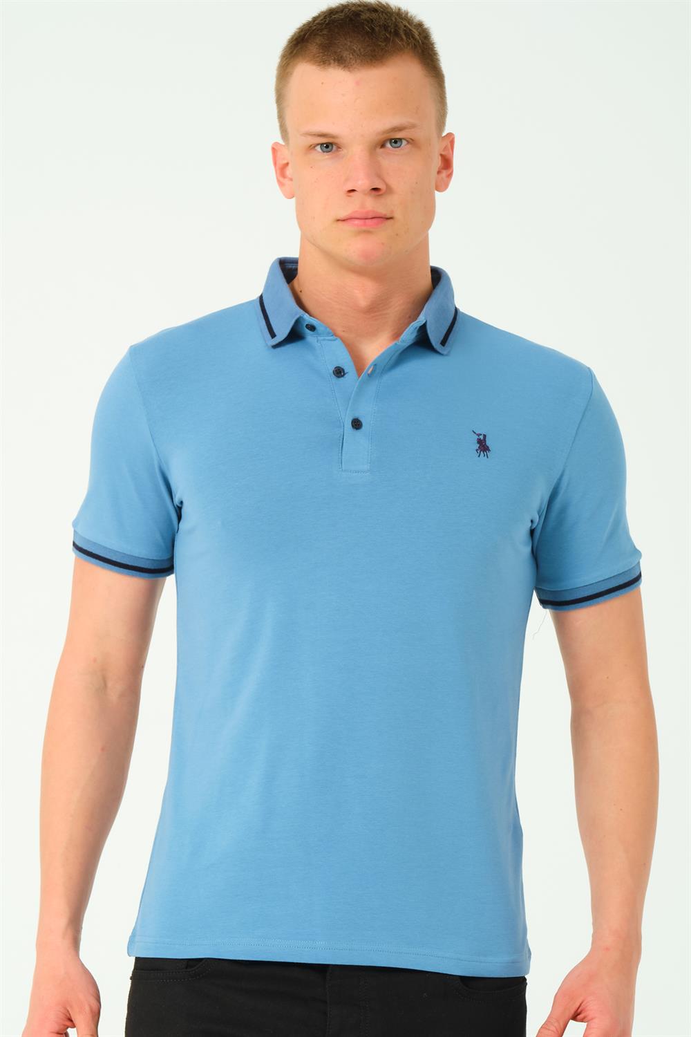 T8586 DEWBERRY ERKEK POLO YAKA T-SHIRT-İNDİGO-2