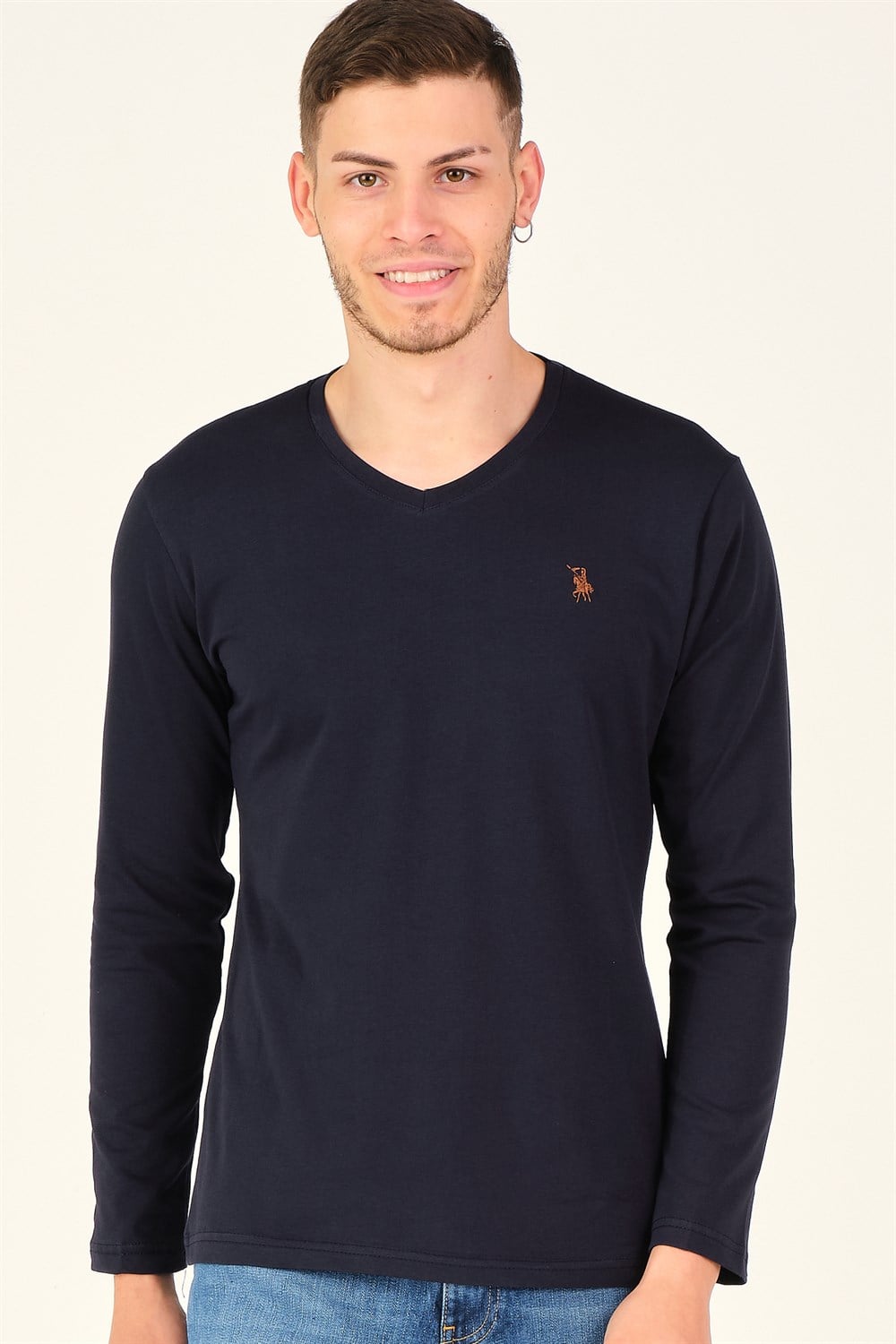 T8587 DEWBERRY V YAKA ERKEK SWEATSHIRT-KOYU LACİVERT