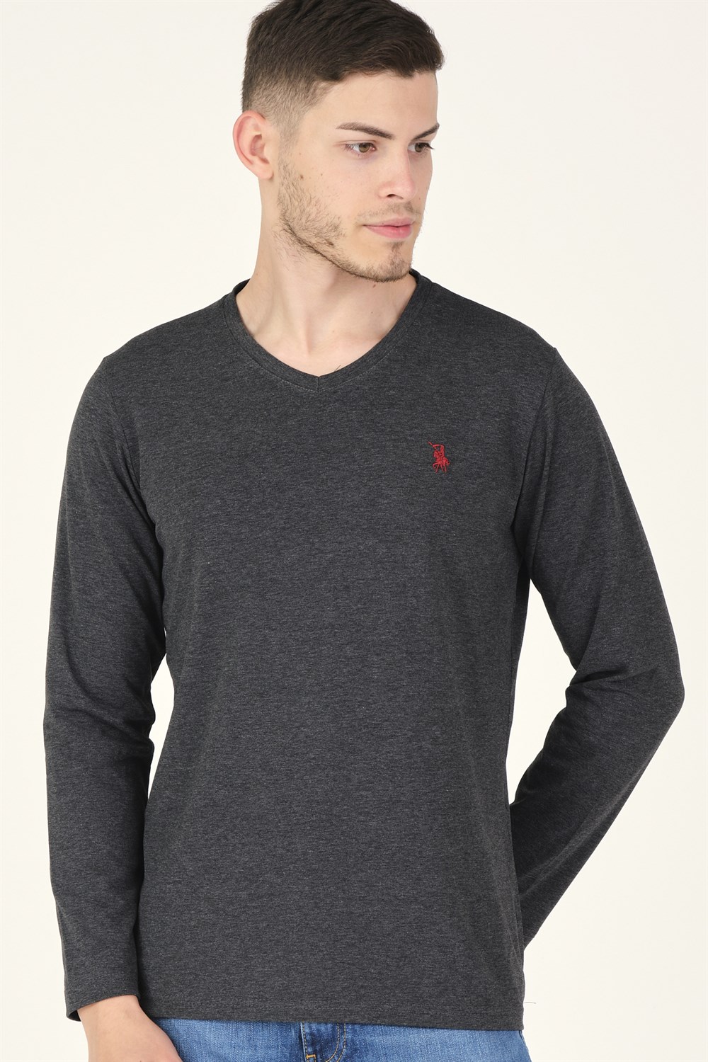 T8587 DEWBERRY V YAKA ERKEK SWEATSHIRT-ANTRASİT