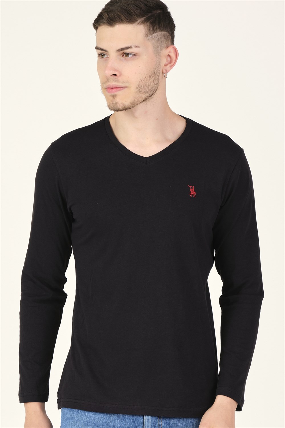 T8587 DEWBERRY V YAKA ERKEK SWEATSHIRT-SİYAH