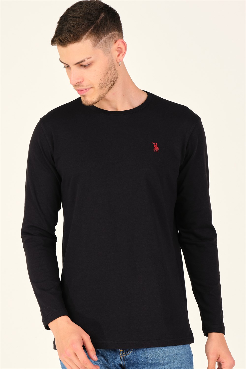 T8588 DEWBERRY BİSİKLET YAKA ERKEK SWEATSHIRT-KOYU SİYAH
