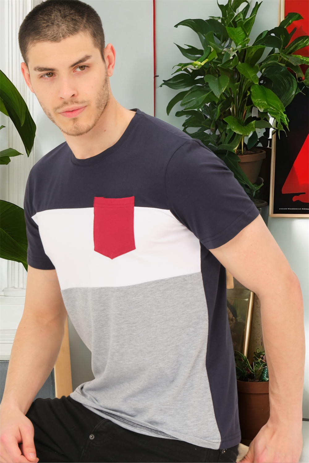 T8592 DEWBERRY ERKEK T-SHIRT-DÜZ LACİVERT