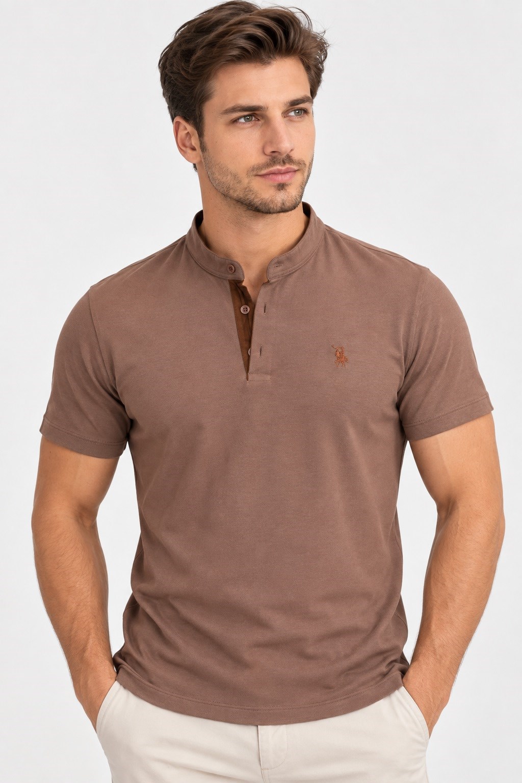 T9560 DEWBERRY T-SHIRT-AÇIK KAHVE