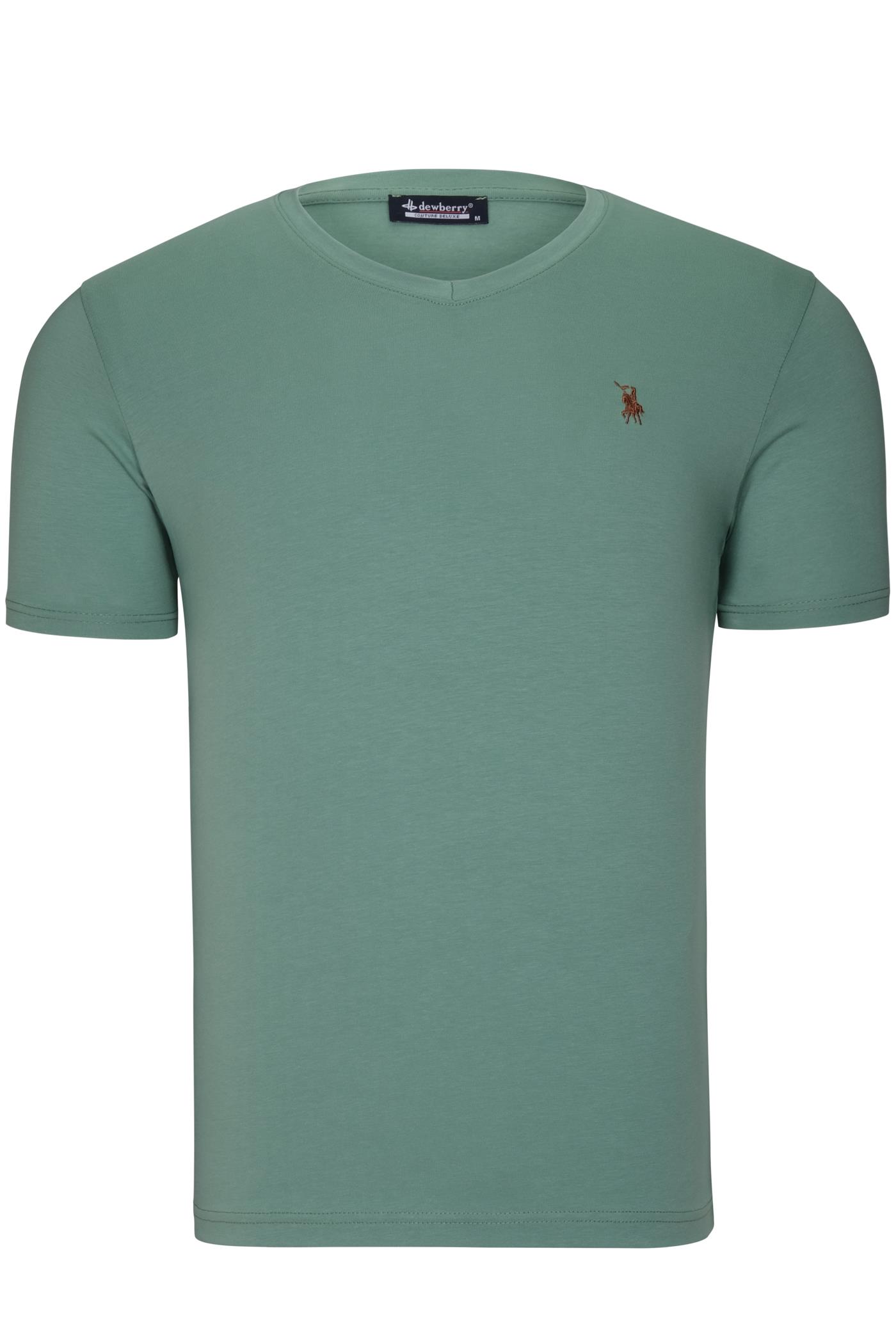 T9568 DEWBERRY V YAKA ERKEK T-SHIRT-AÇIK YEŞİL