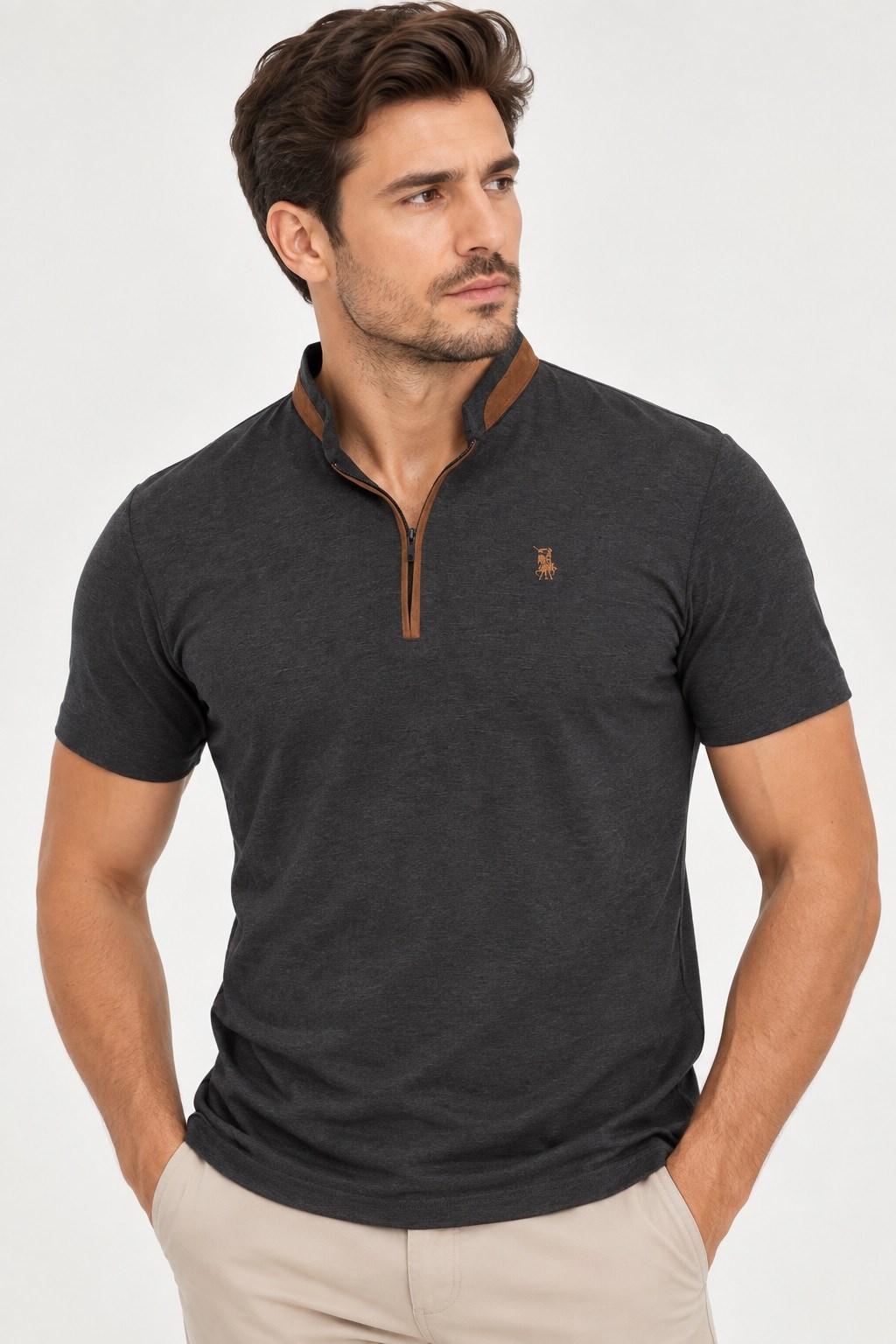 T9571 DEWBERRY FERMUARLI ERKEK T-SHIRT-ANTRASİT-1