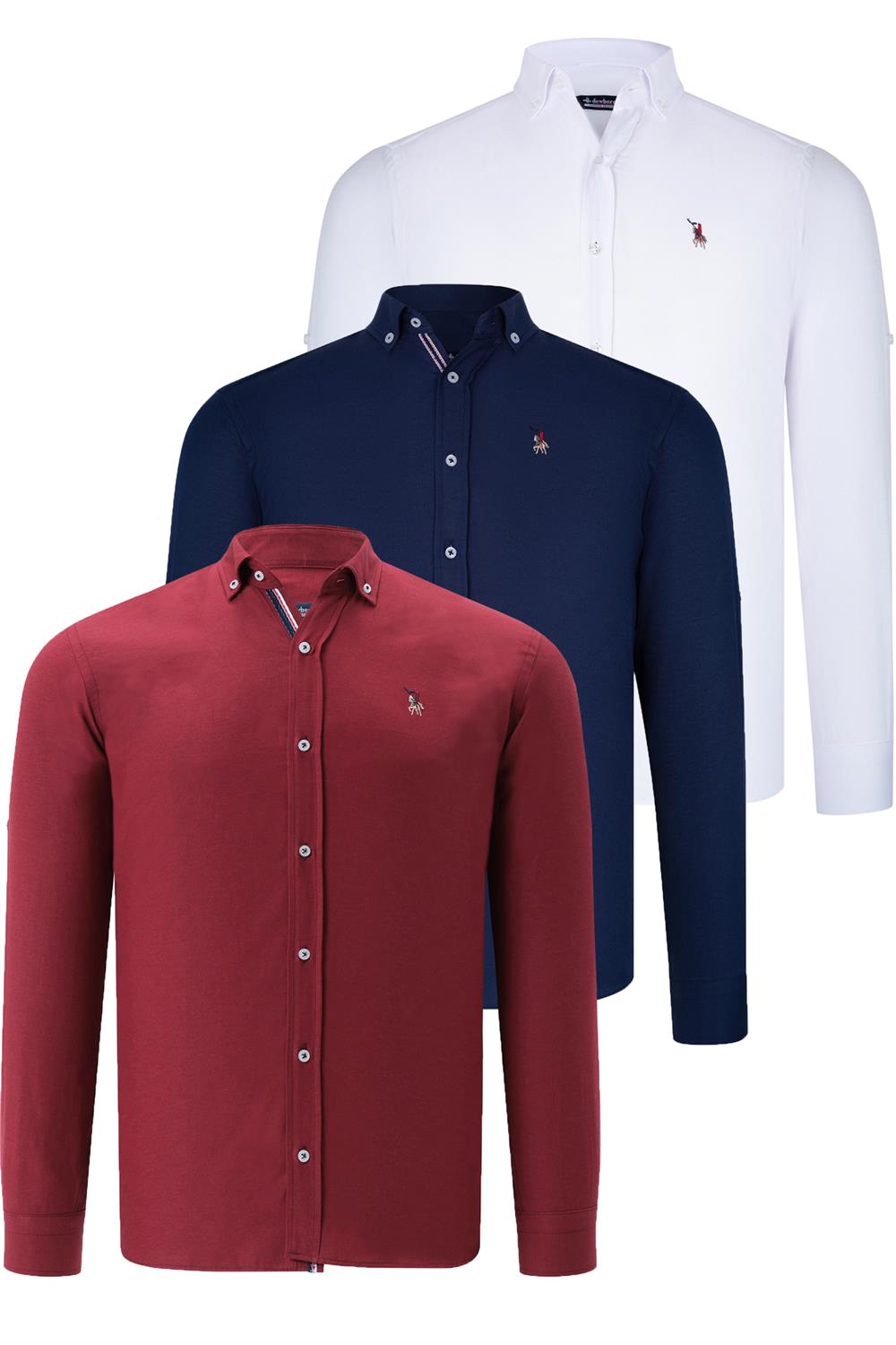 ÜÇLÜ SET G674 DEWBERRY ERKEK GÖMLEK-LACİVERT-BEYAZ-BORDO
