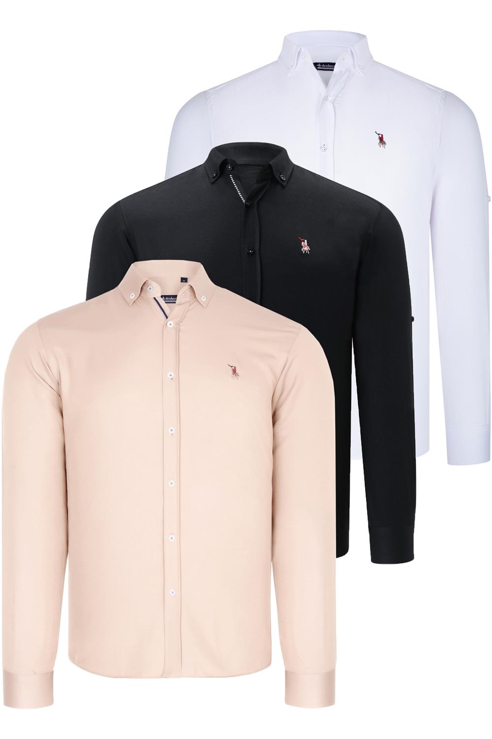 ÜÇLÜ SET G674 DEWBERRY ERKEK GÖMLEK-SİYAH-BEYAZ-BEJ