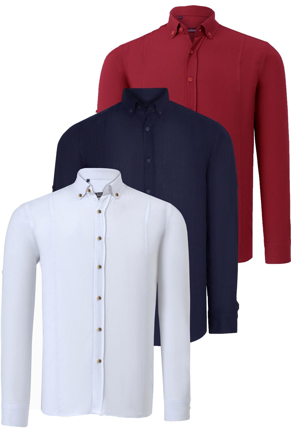 ÜÇLÜ SET G721 DEWBERRY ERKEK GÖMLEK-LACİVERT-BEYAZ-BORDO