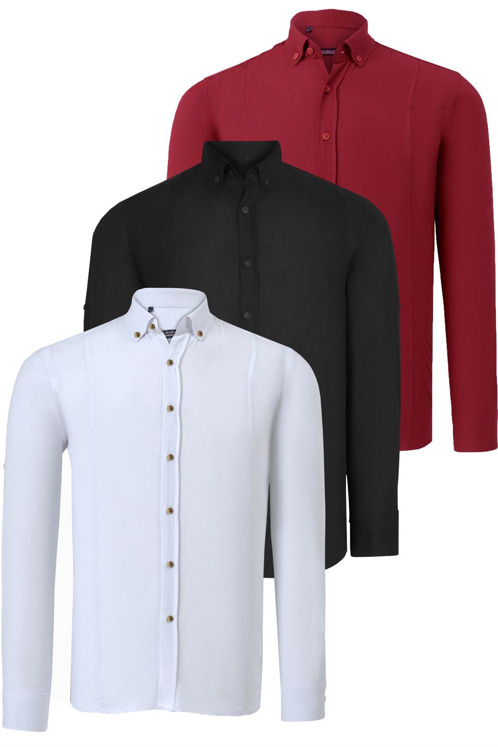 ÜÇLÜ SET G721 DEWBERRY ERKEK GÖMLEK-SİYAH-BEYAZ-BORDO