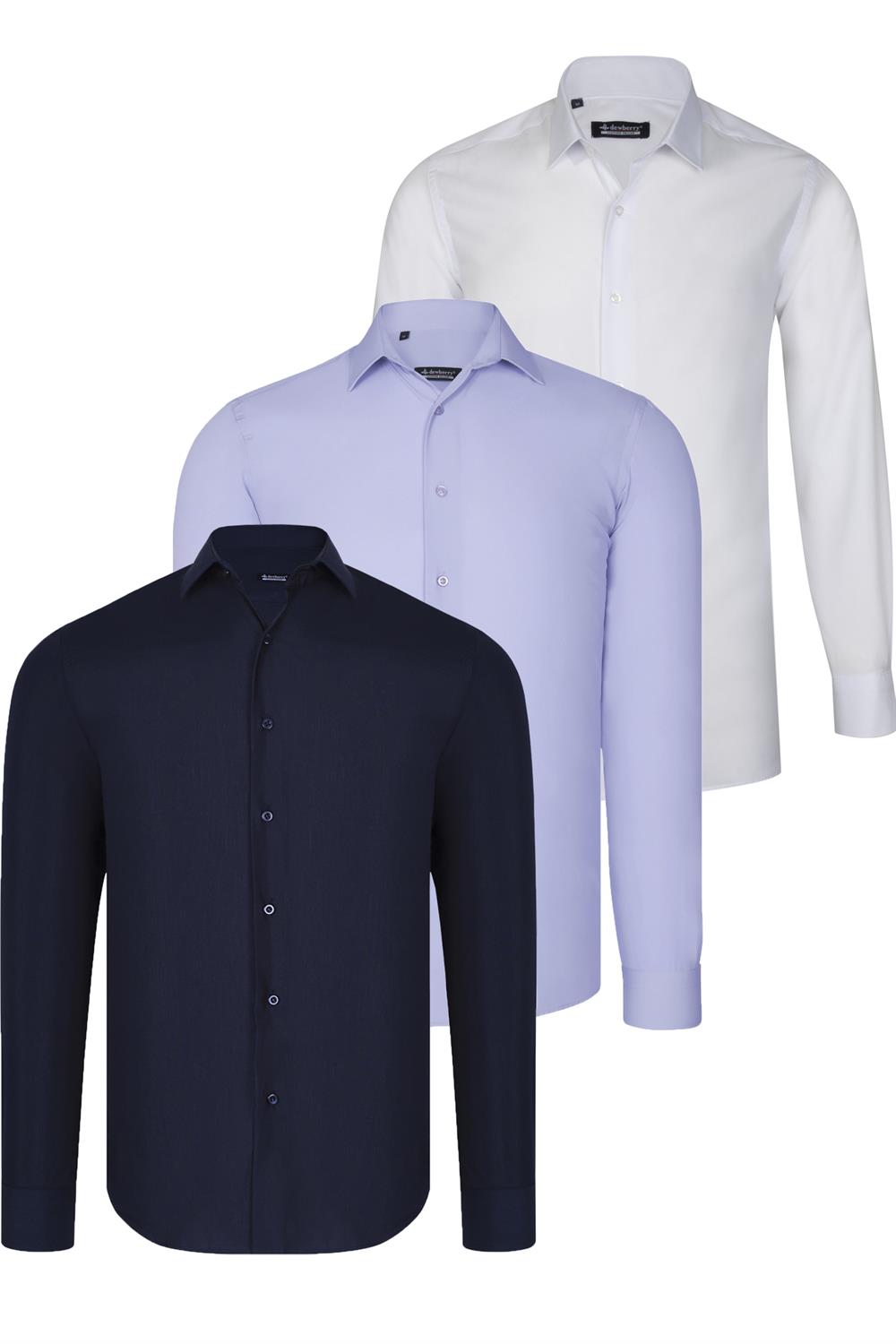 ÜÇLÜ SET G726 DEWBERRY GÖMLEK-LACİVERT-BEYAZ-LİLA