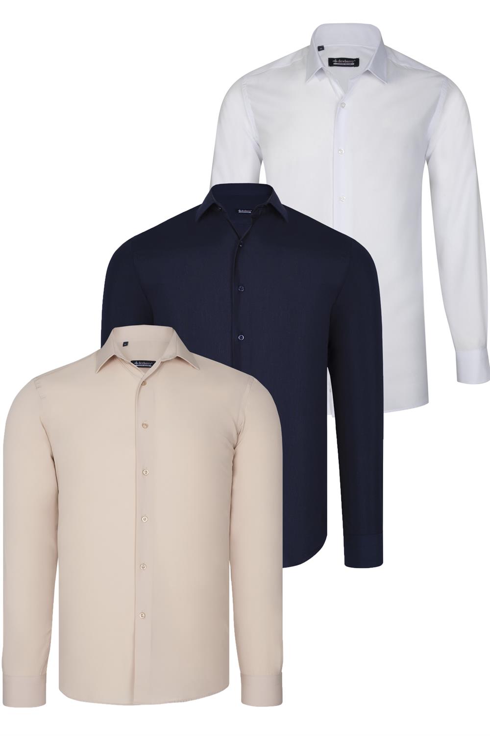 ÜÇLÜ SET G726 DEWBERRY GÖMLEK-LACİVERT-BEYAZ-BEJ