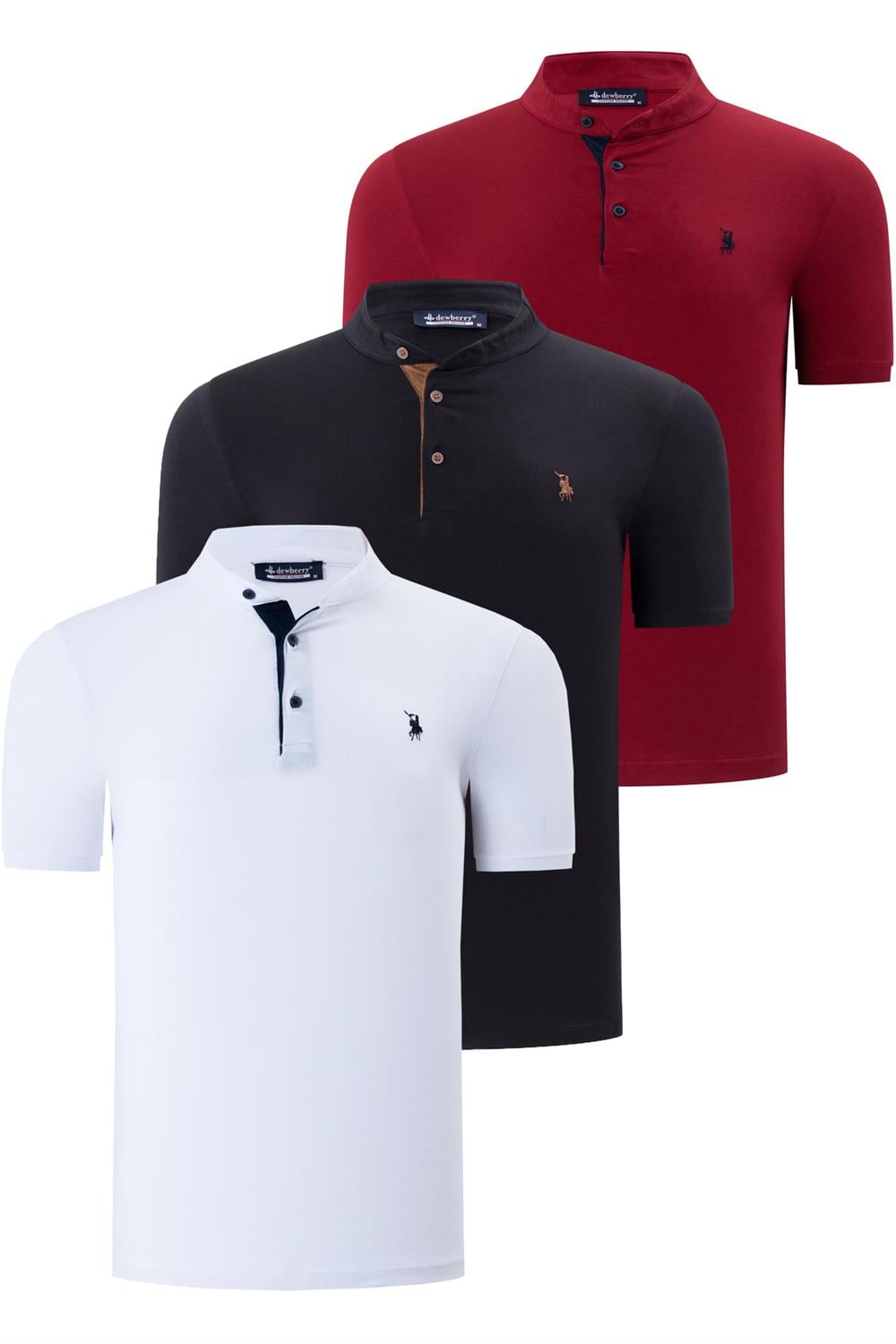 ÜÇLÜ SET T8560 DEWBERRY ERKEK T-SHIRT-SİYAH-BEYAZ-BORDO