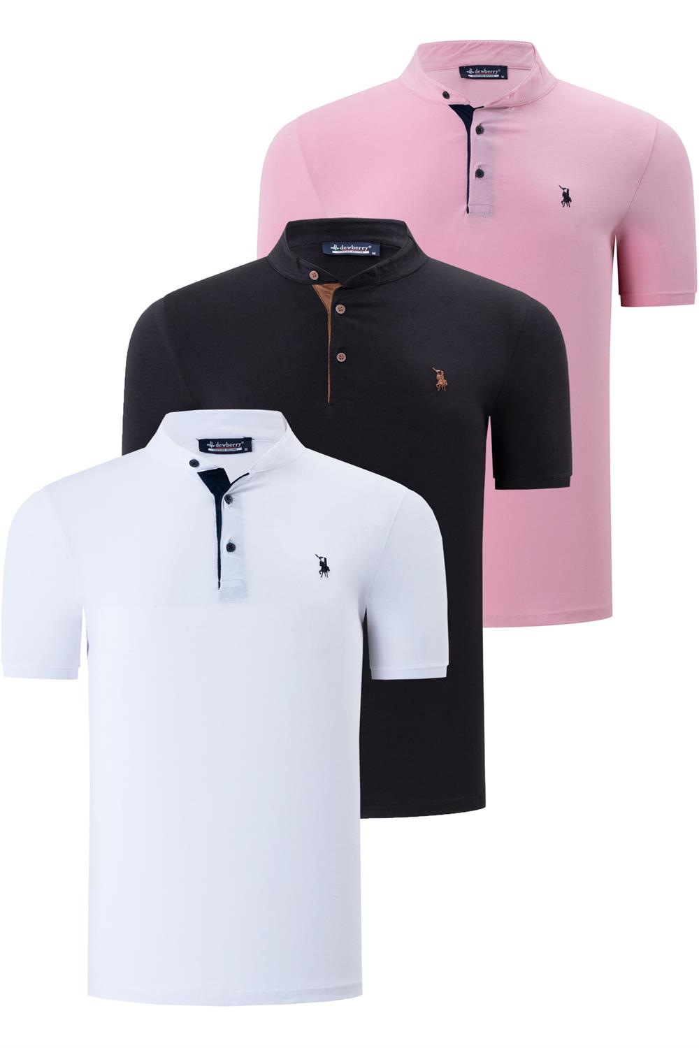 ÜÇLÜ SET T8560 DEWBERRY ERKEK T-SHIRT-SİYAH-BEYAZ-PEMBE