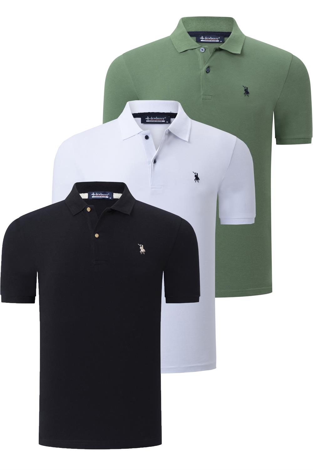ÜÇLÜ SET T8561 DEWBERRY ERKEK T-SHIRT-SİYAH-BEYAZ-AÇIK HAKİ