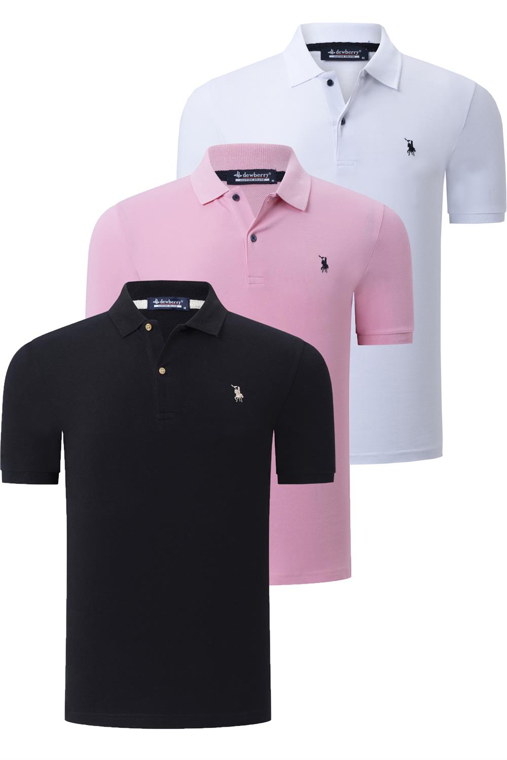 ÜÇLÜ SET T8561 DEWBERRY ERKEK T-SHIRT-SİYAH-BEYAZ-PEMBE