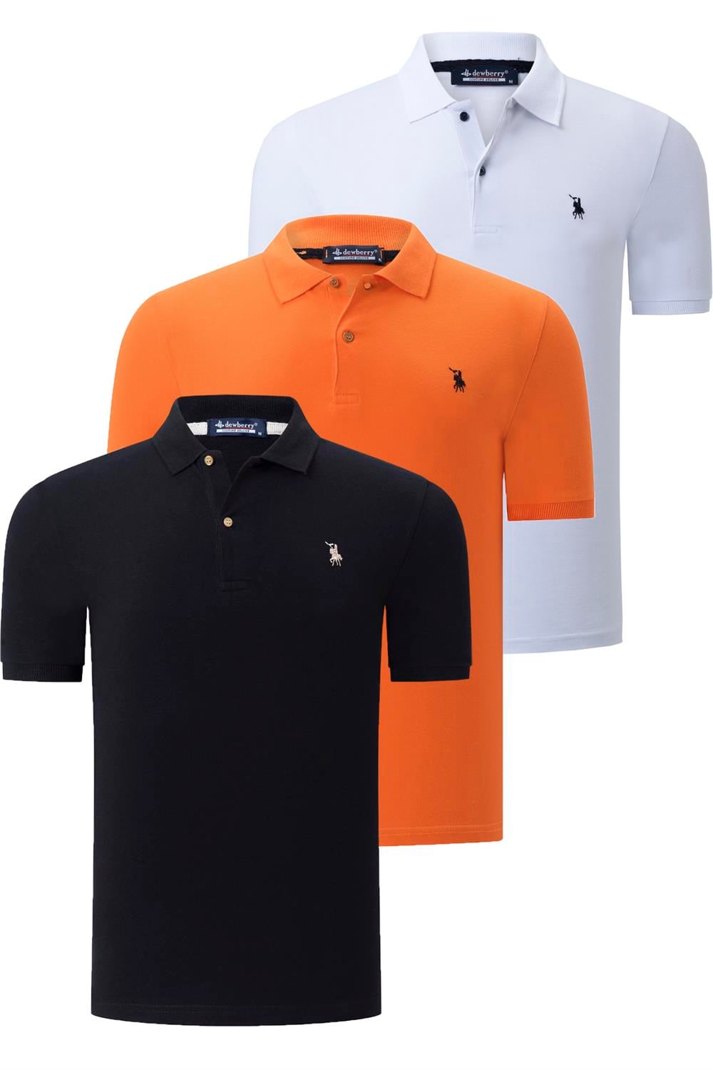 ÜÇLÜ SET T8561 DEWBERRY ERKEK T-SHIRT-SİYAH-BEYAZ-TURUNCU