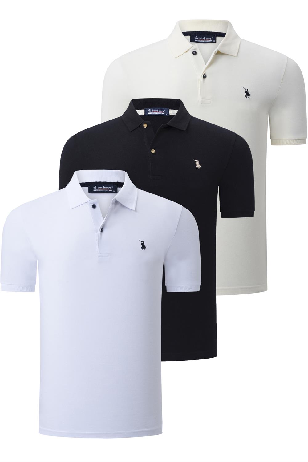 ÜÇLÜ SET T8561 DEWBERRY ERKEK T-SHIRT-SİYAH-BEYAZ-KEMİK