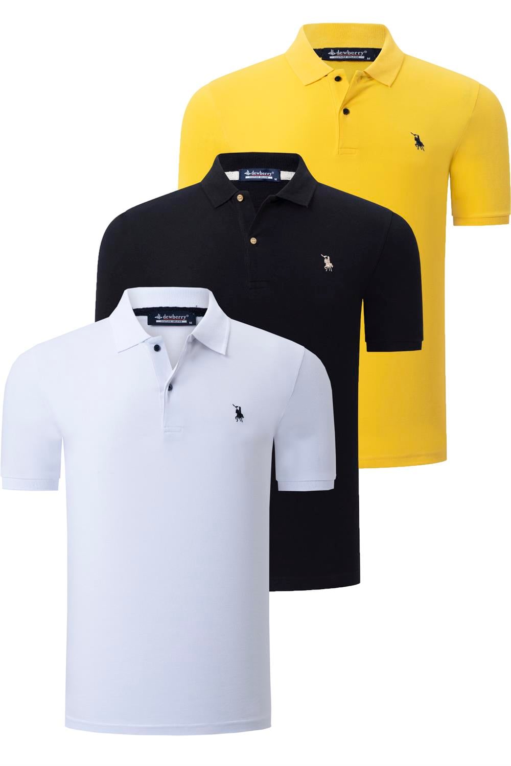 ÜÇLÜ SET T8561 DEWBERRY ERKEK T-SHIRT-SİYAH-BEYAZ-SARI