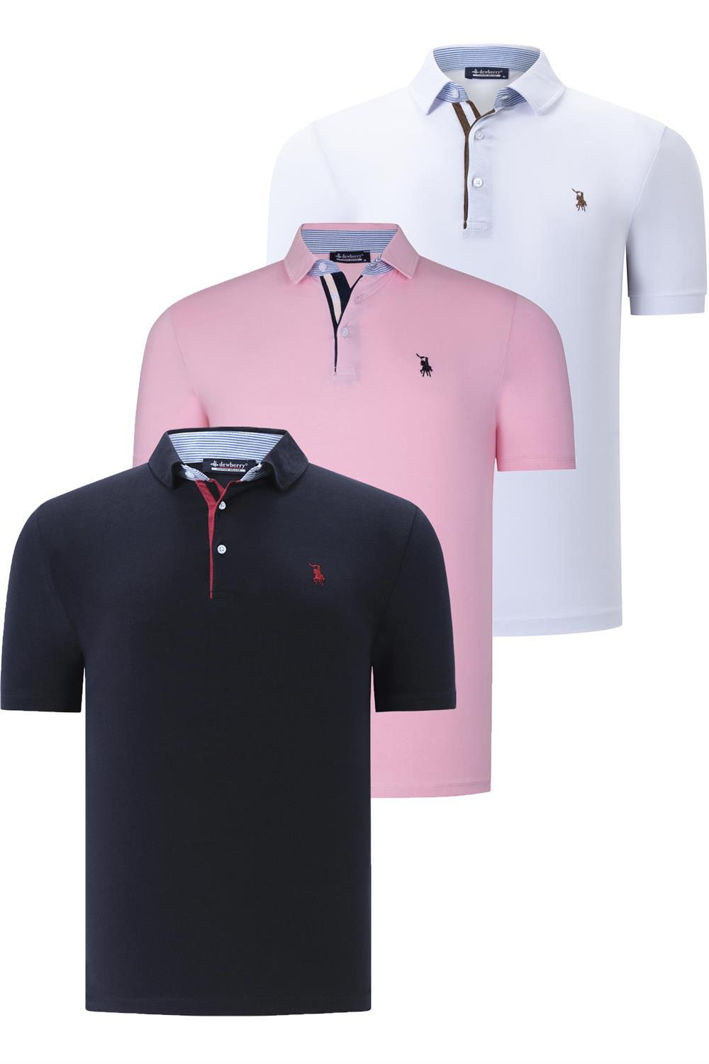 ÜÇLÜ SET T8582 DEWBERRY ERKEK T-SHIRT-LACİVERT-BEYAZ-PEMBE