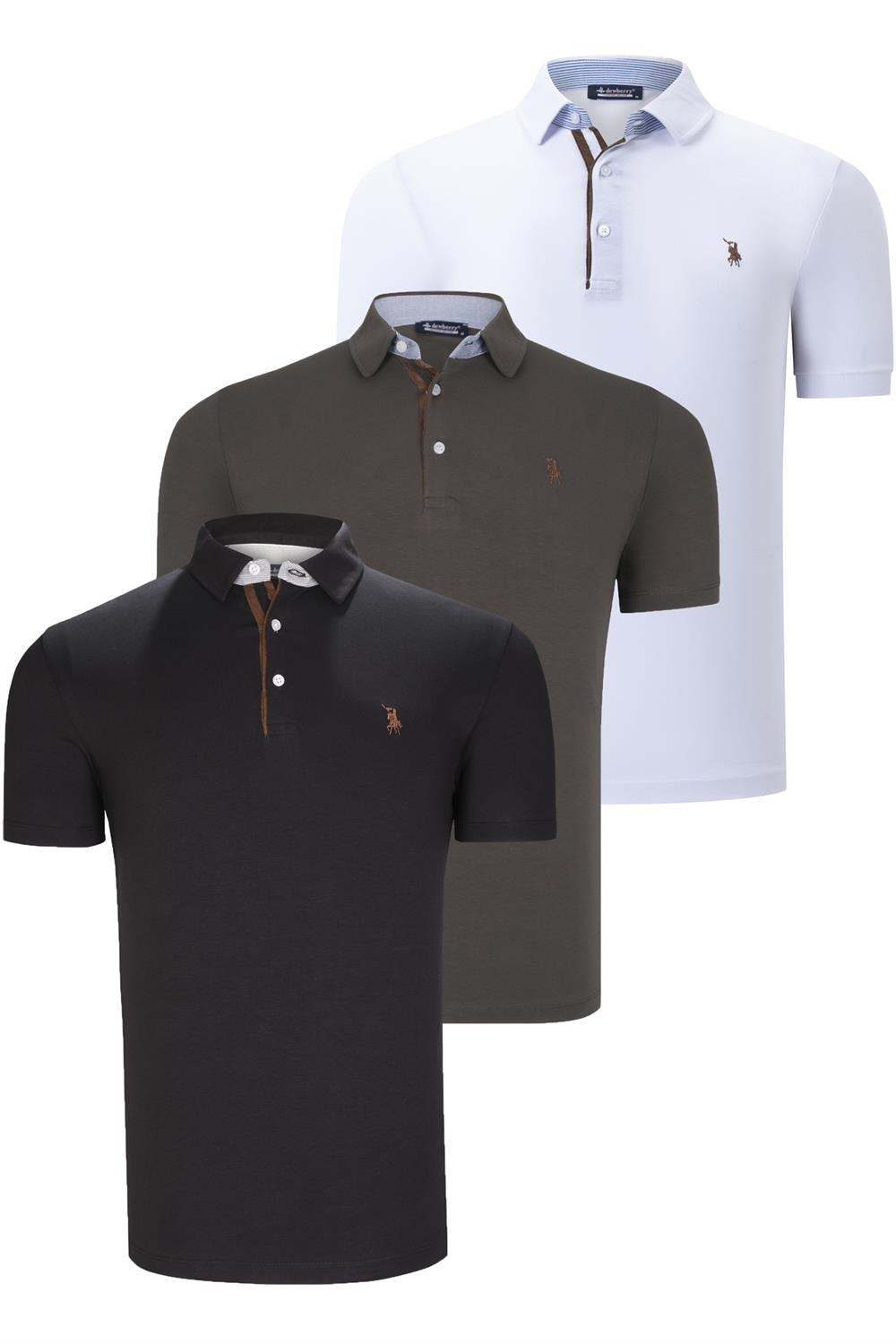 ÜÇLÜ SET T8582 DEWBERRY ERKEK T-SHIRT-SİYAH-BEYAZ-HAKİ