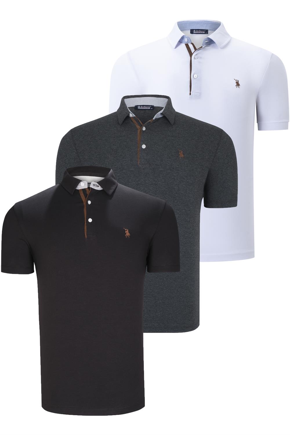 ÜÇLÜ SET T8582 DEWBERRY ERKEK T-SHIRT-SİYAH-BEYAZ-ANTRASİT