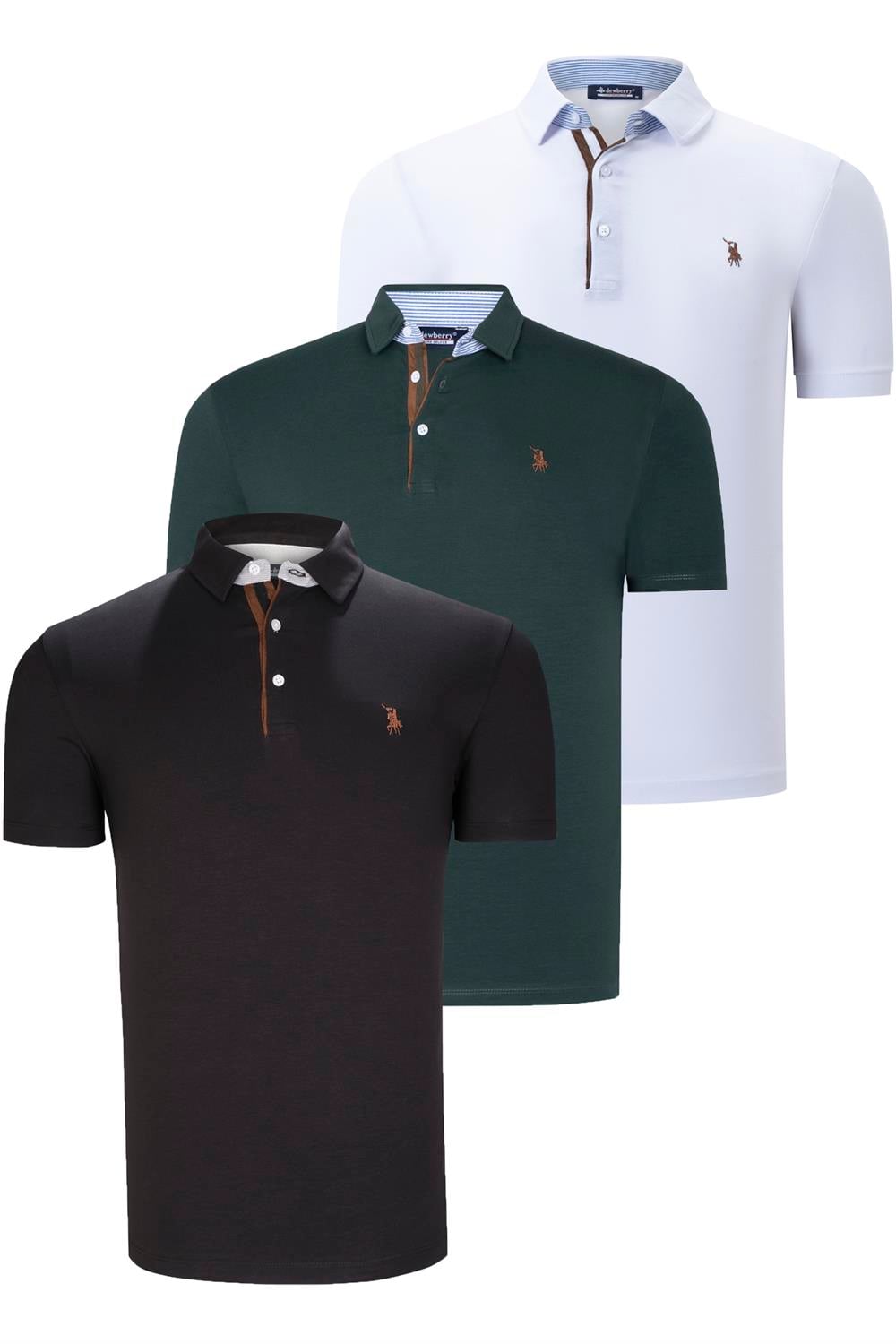 ÜÇLÜ SET T8582 DEWBERRY ERKEK T-SHIRT-SİYAH-BEYAZ-YEŞİL