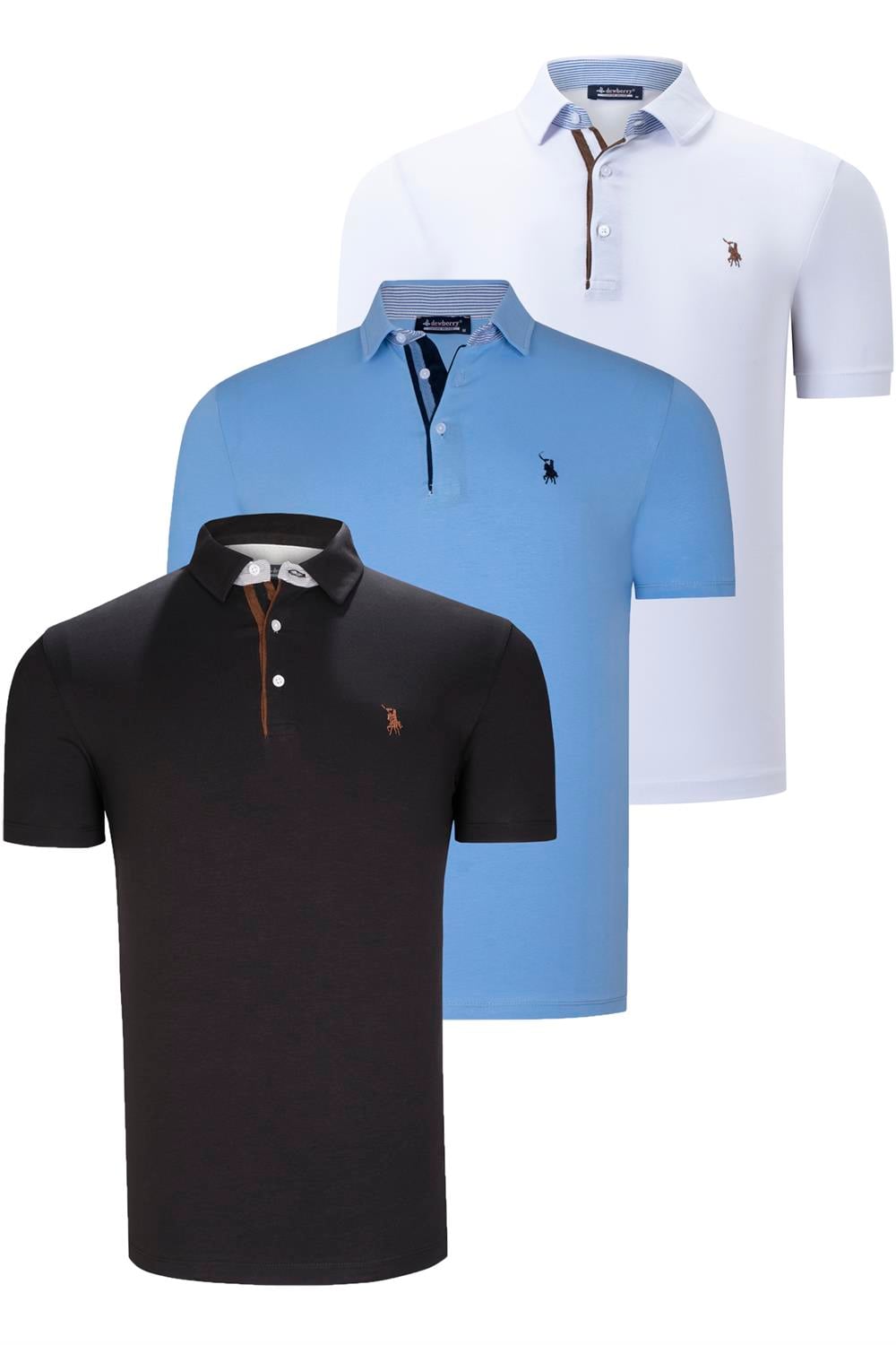 ÜÇLÜ SET T8582 DEWBERRY ERKEK T-SHIRT-SİYAH-BEYAZ-AÇIK MAVİ