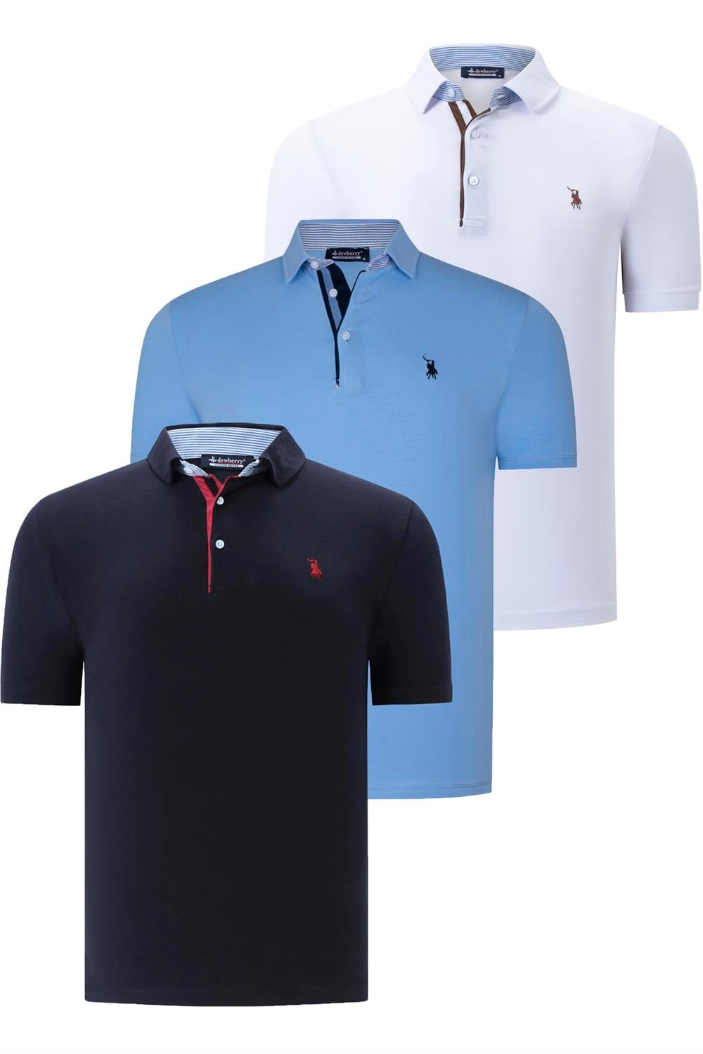 ÜÇLÜ SET T8582 DEWBERRY ERKEK T-SHIRT-LACİVERT-BEYAZ-AÇIK MAVİ