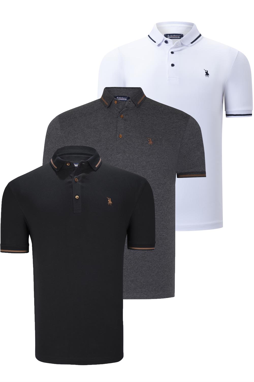 ÜÇLÜ SET T8586 DEWBERRY ERKEK T-SHIRT-SİYAH-BEYAZ-ANTRASİT