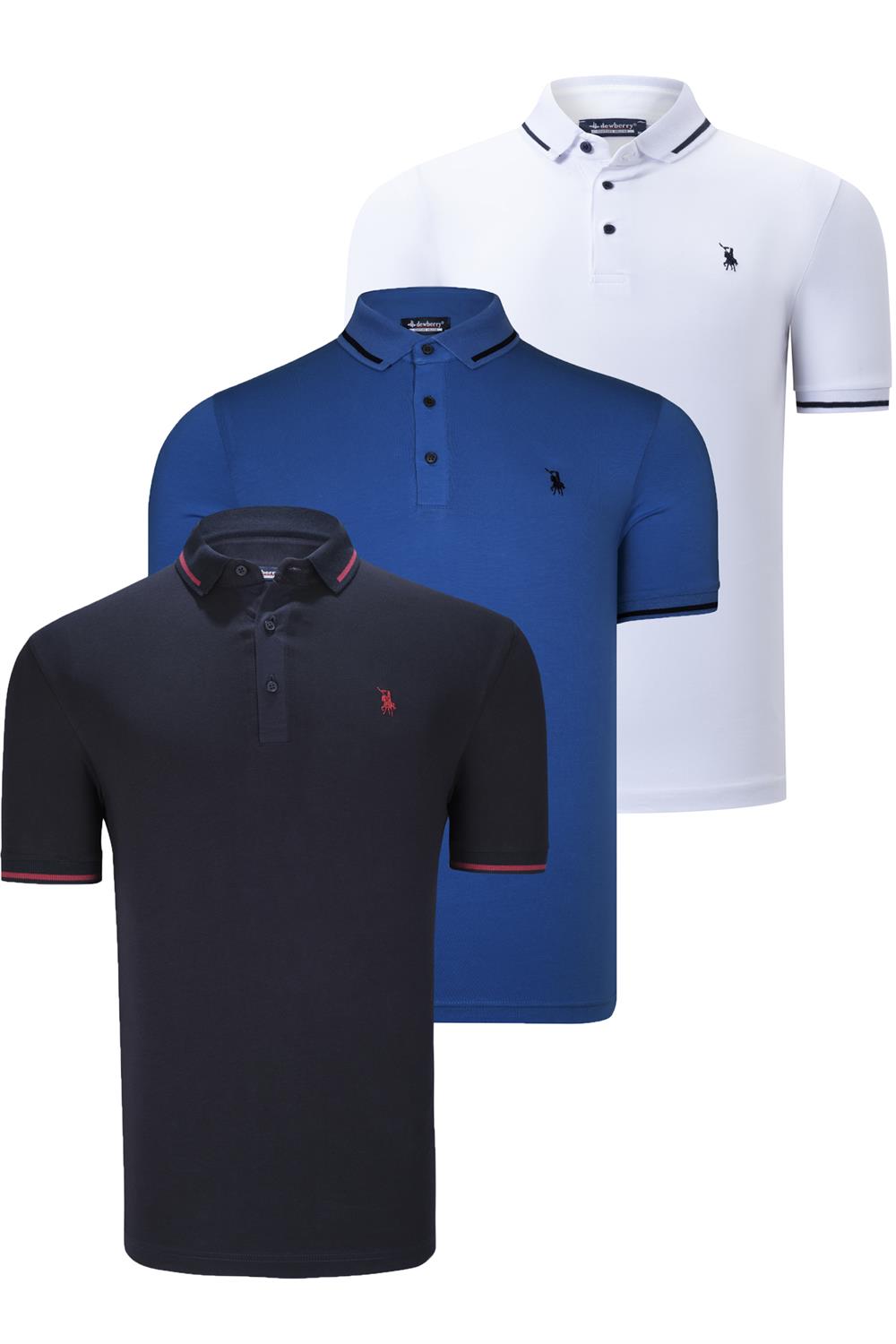 ÜÇLÜ SET T8586 DEWBERRY ERKEK T-SHIRT-LACİVERT-BEYAZ-SAKS