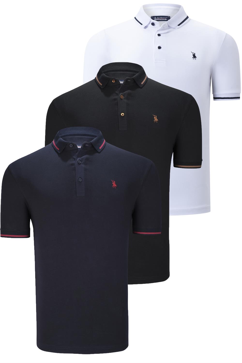 ÜÇLÜ SET T8586 DEWBERRY ERKEK T-SHIRT-SİYAH-BEYAZ-LACİVERT