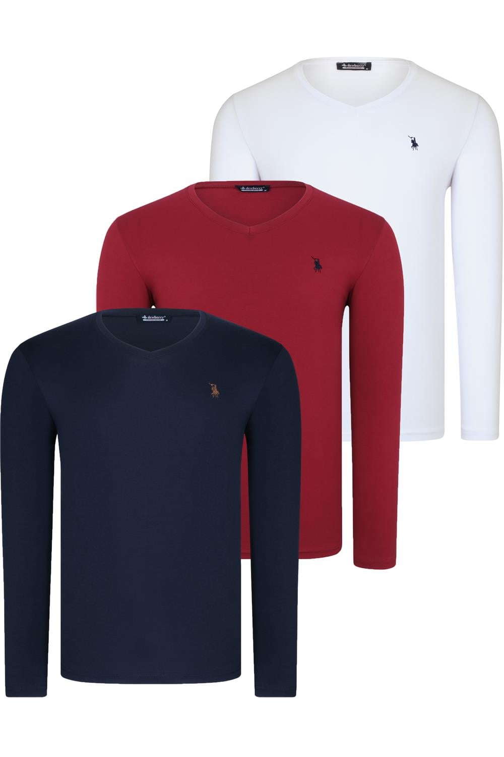 ÜÇLÜ SET T8587 DEWBERRY V YAKA ERKEK SWEATSHIRT-BEYAZ-LACİVERT-BORDO