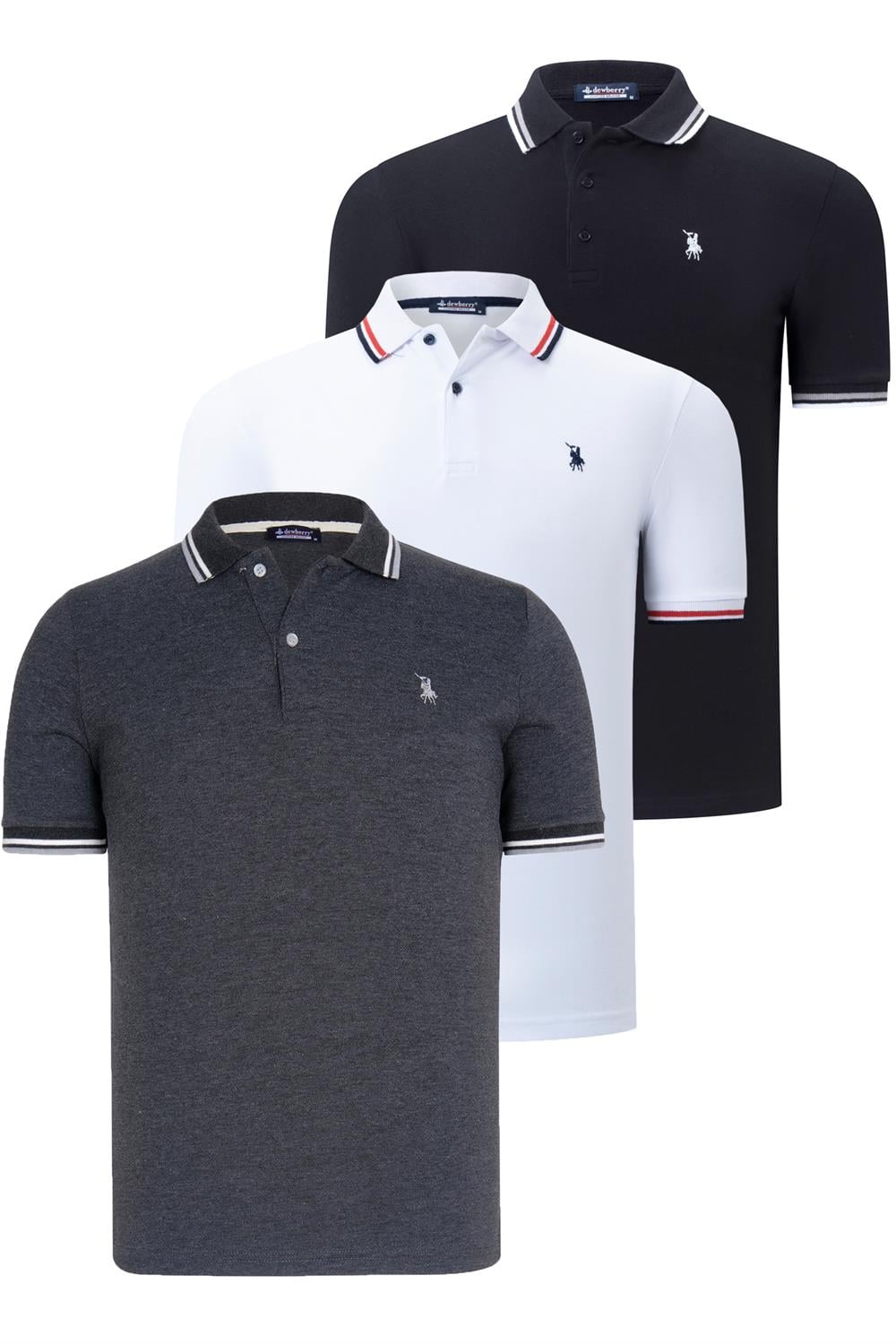 ÜÇLÜ SET T8594 DEWBERRY ERKEK T-SHIRT-SİYAH-BEYAZ-ANTRASİT