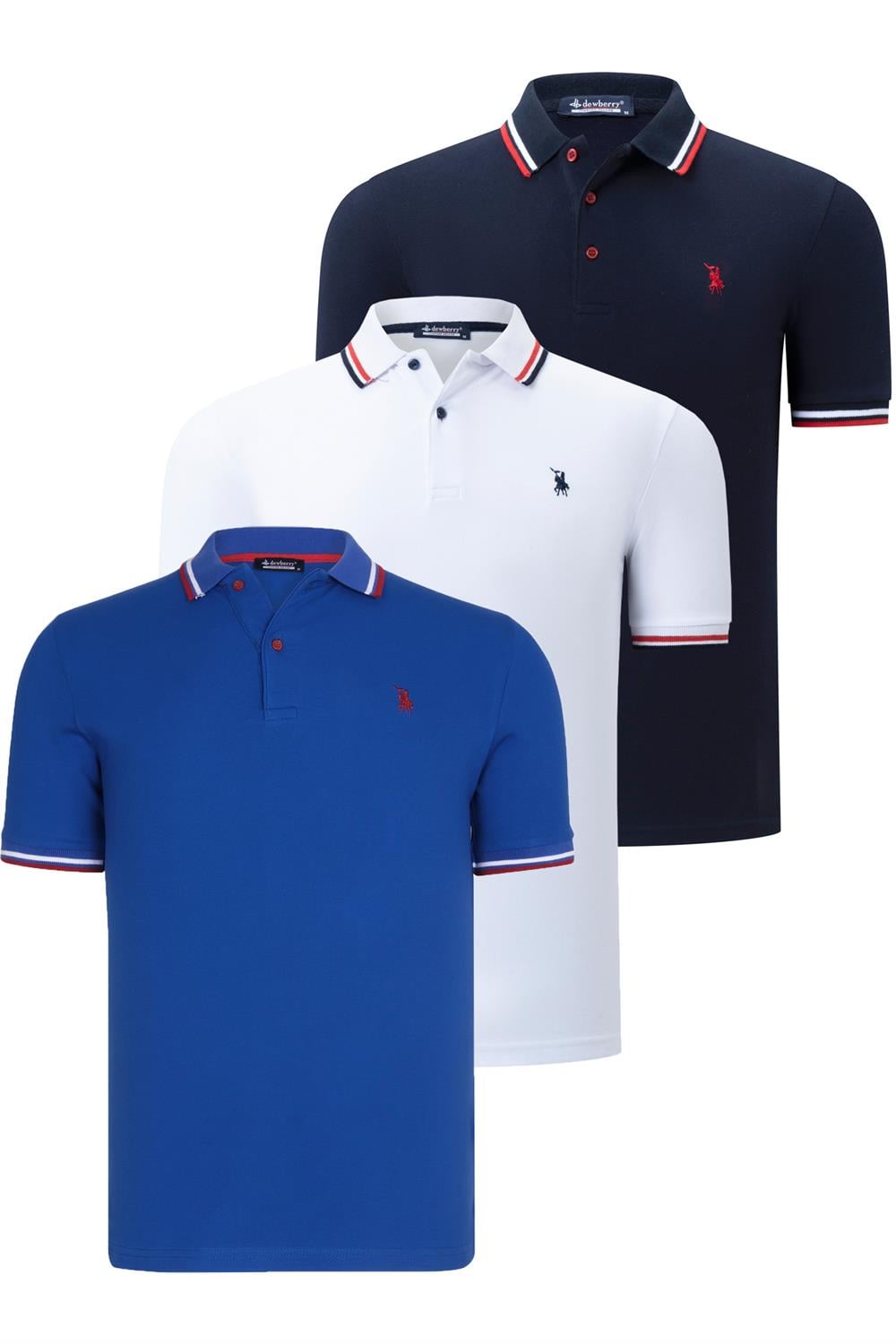 ÜÇLÜ SET T8594 DEWBERRY ERKEK T-SHIRT-LACİVERT-BEYAZ-SAKS