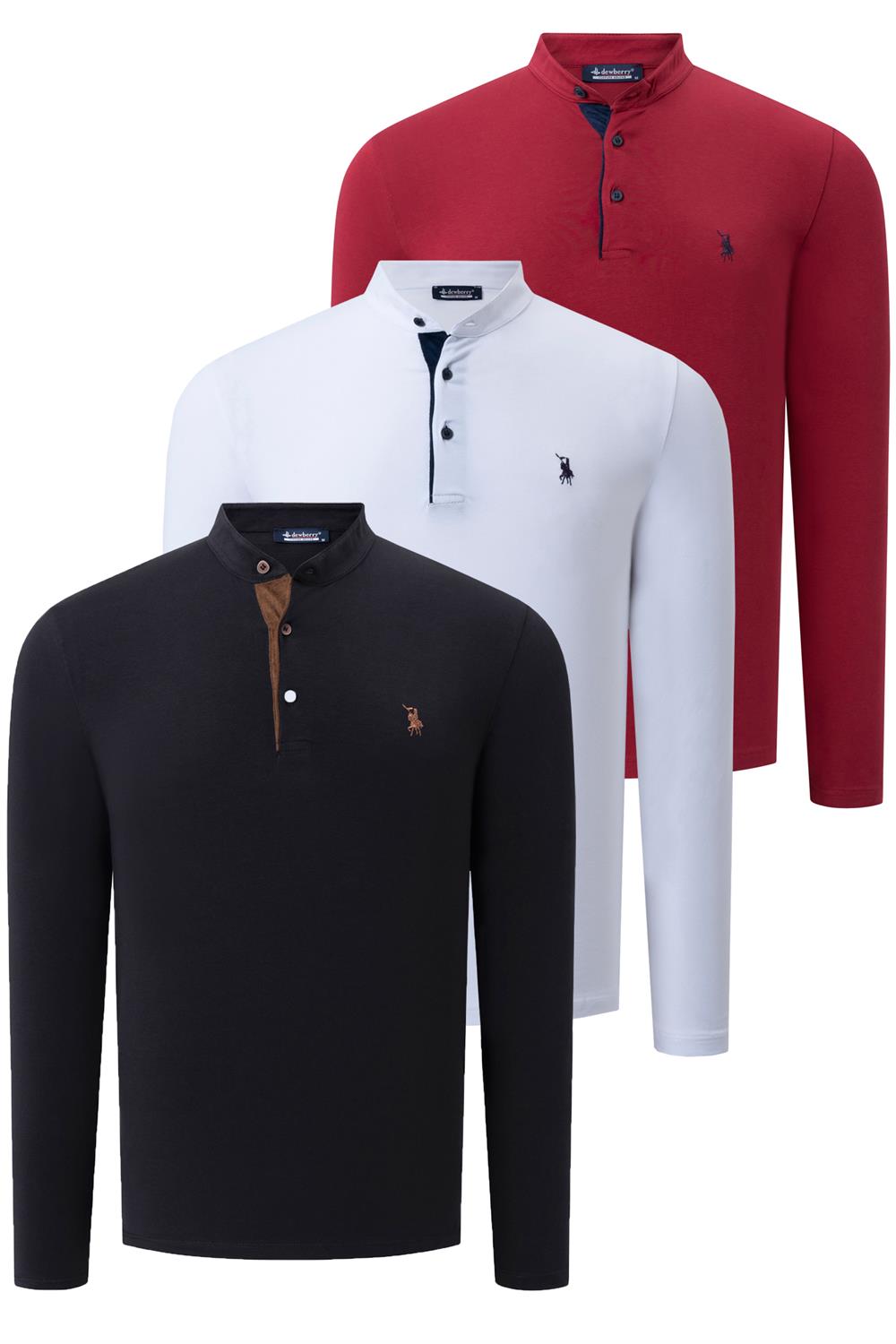 ÜÇLÜ SET V4009 DEWBERRY ERKEK SWEATSHIRT-SİYAH-BEYAZ-BORDO