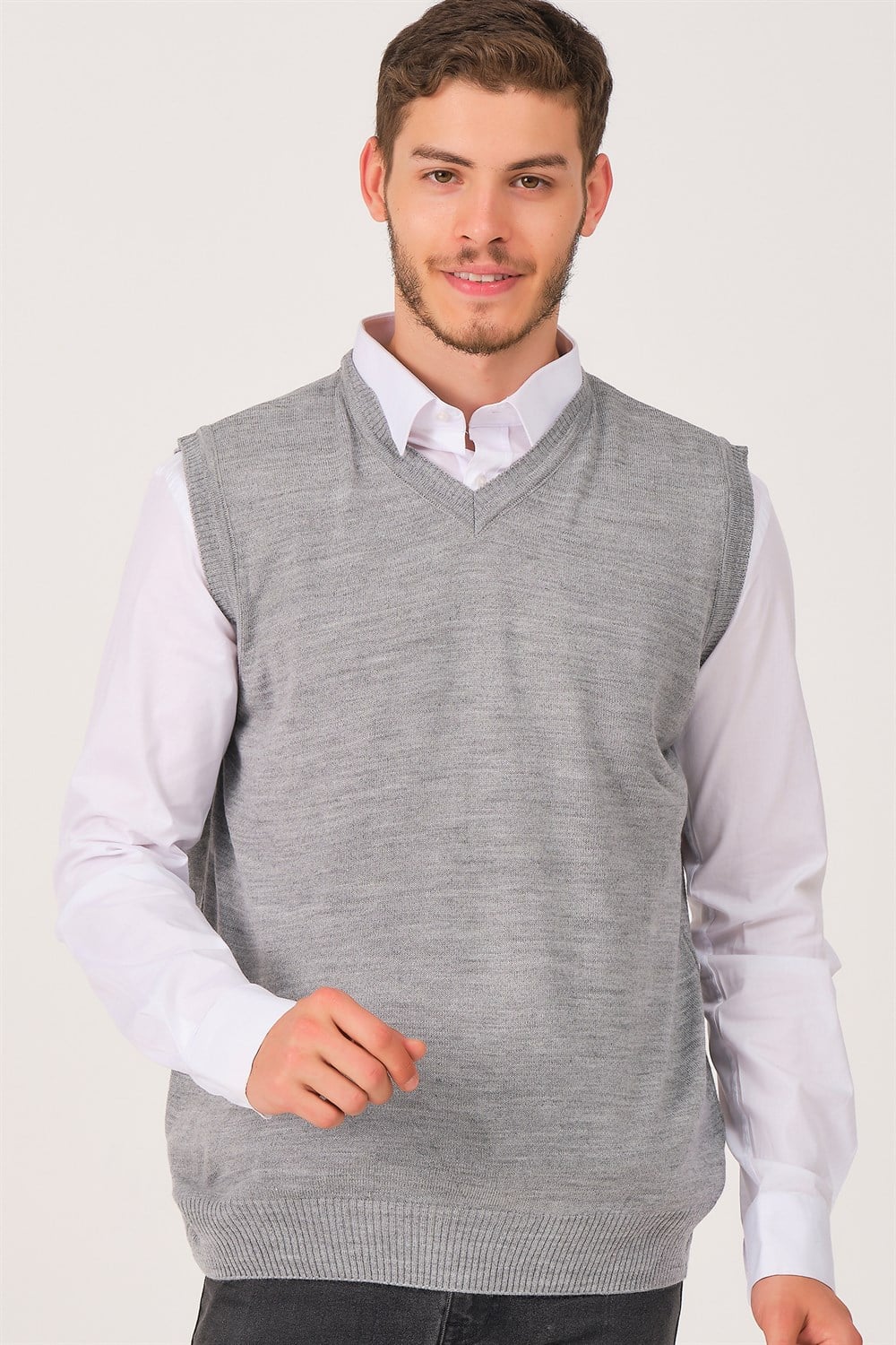V0001 DEWBERRY ERKEK TRİKO YELEK-GRİ