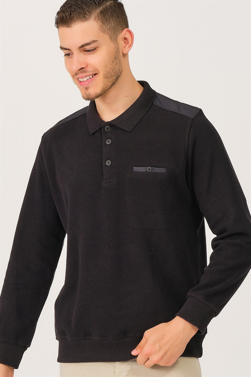 V2501 DEWBERRY DIO RISE POLO YAKA ERKEK SWEATSHIRT-SİYAH