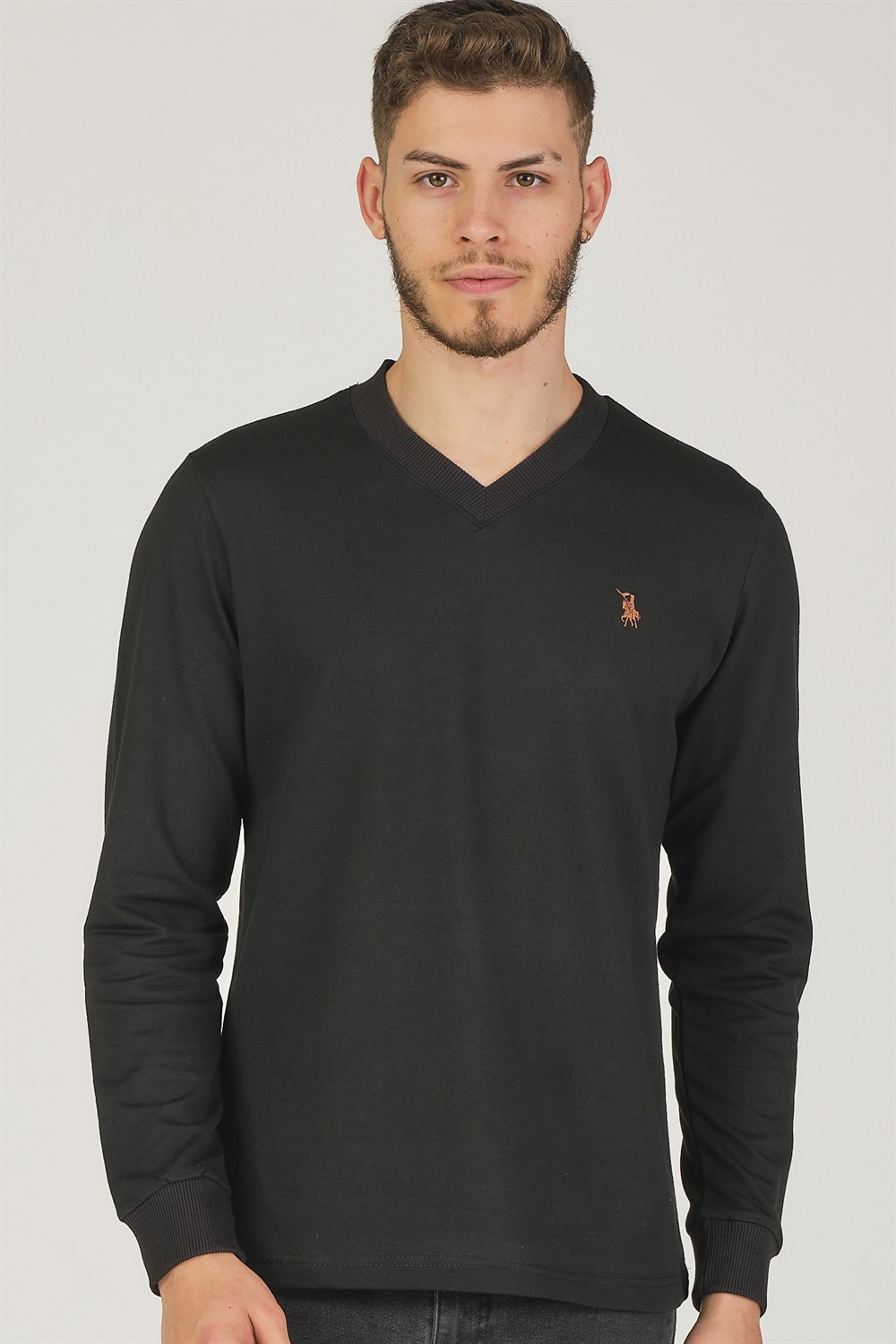 V4002 DEWBERRY V YAKA ERKEK SWEATSHIRT-SİYAH