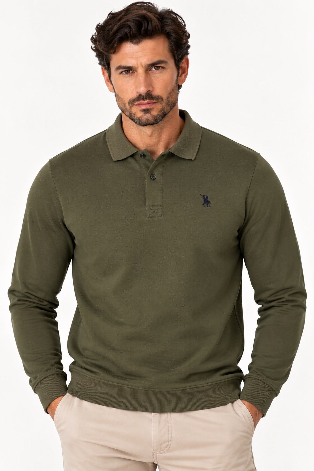 V9007 DEWBERRY ERKEK SWEATSHIRT-DÜZ HAKİ