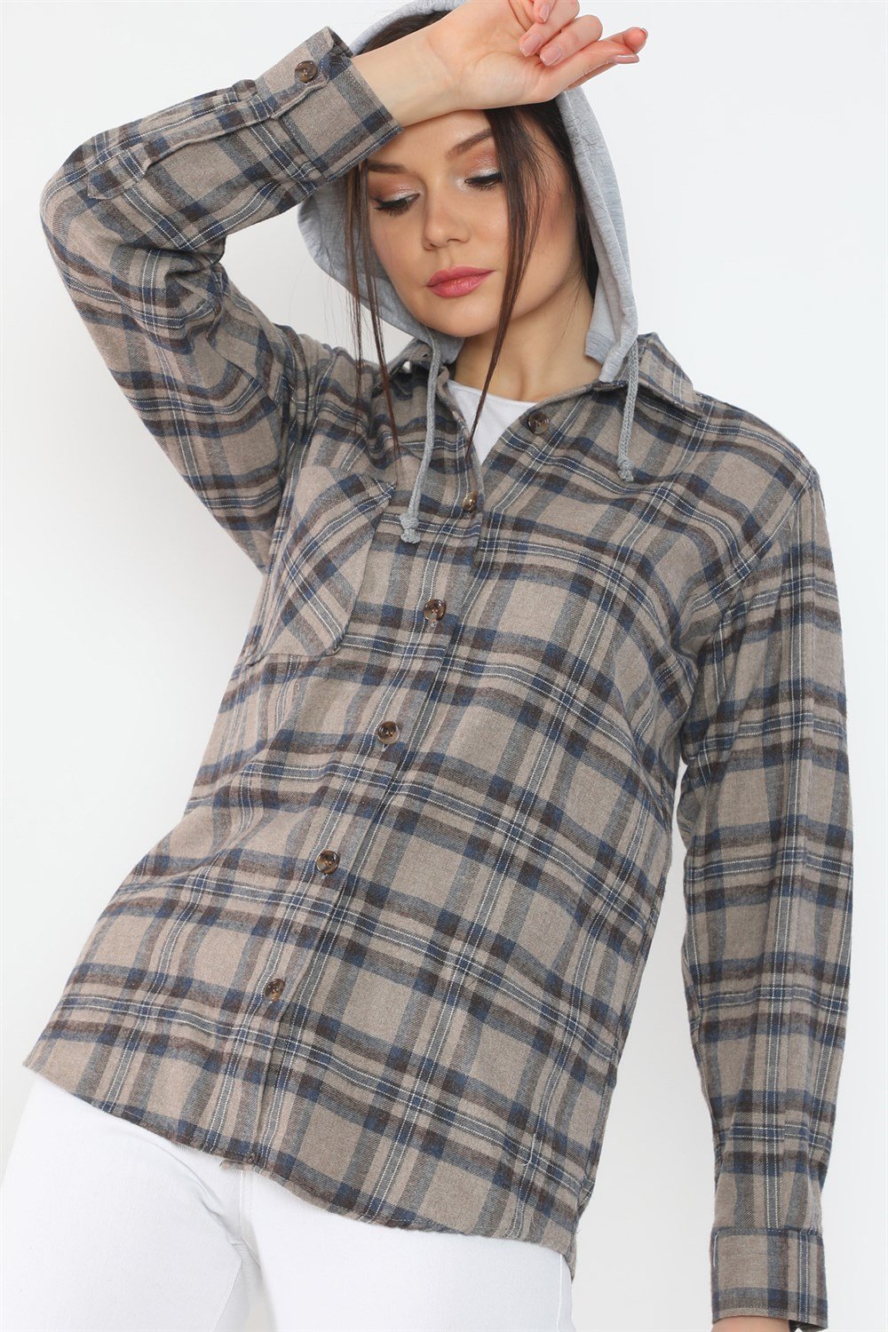 Z6666 DEWBERRY BAYAN GÖMLEK-KAHVE