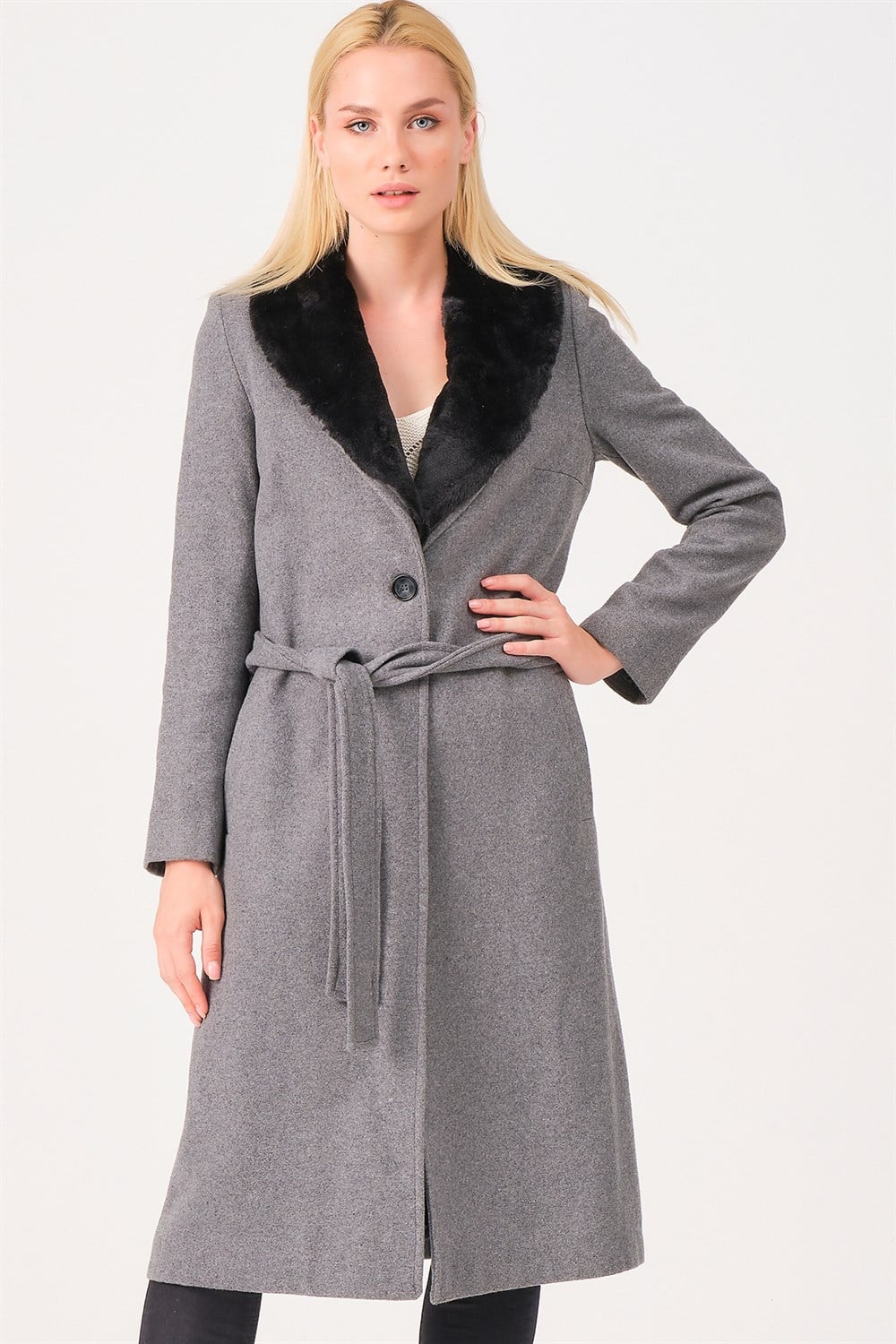 Z6671 DEWBERRY BAYAN PALTO-GRİ