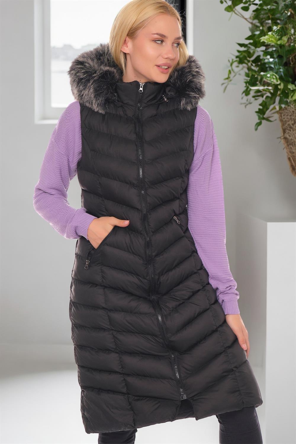 Z6684 DEWBERRY BAYAN YELEK-AÇIK SİYAH