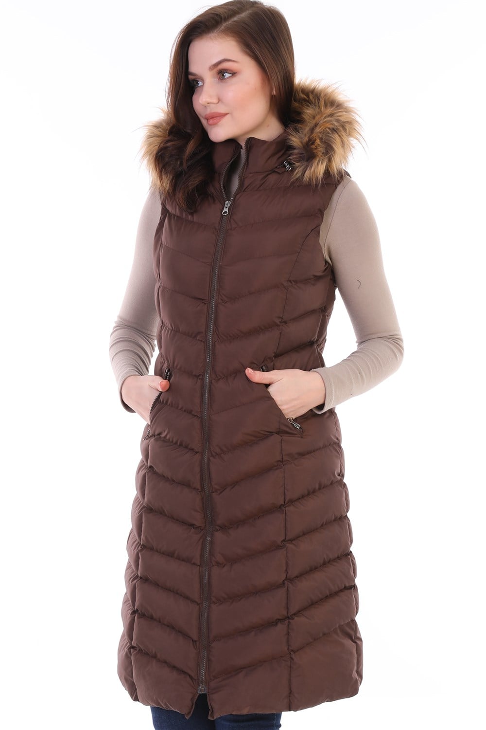 Z6684 DEWBERRY BAYAN YELEK-KAHVE