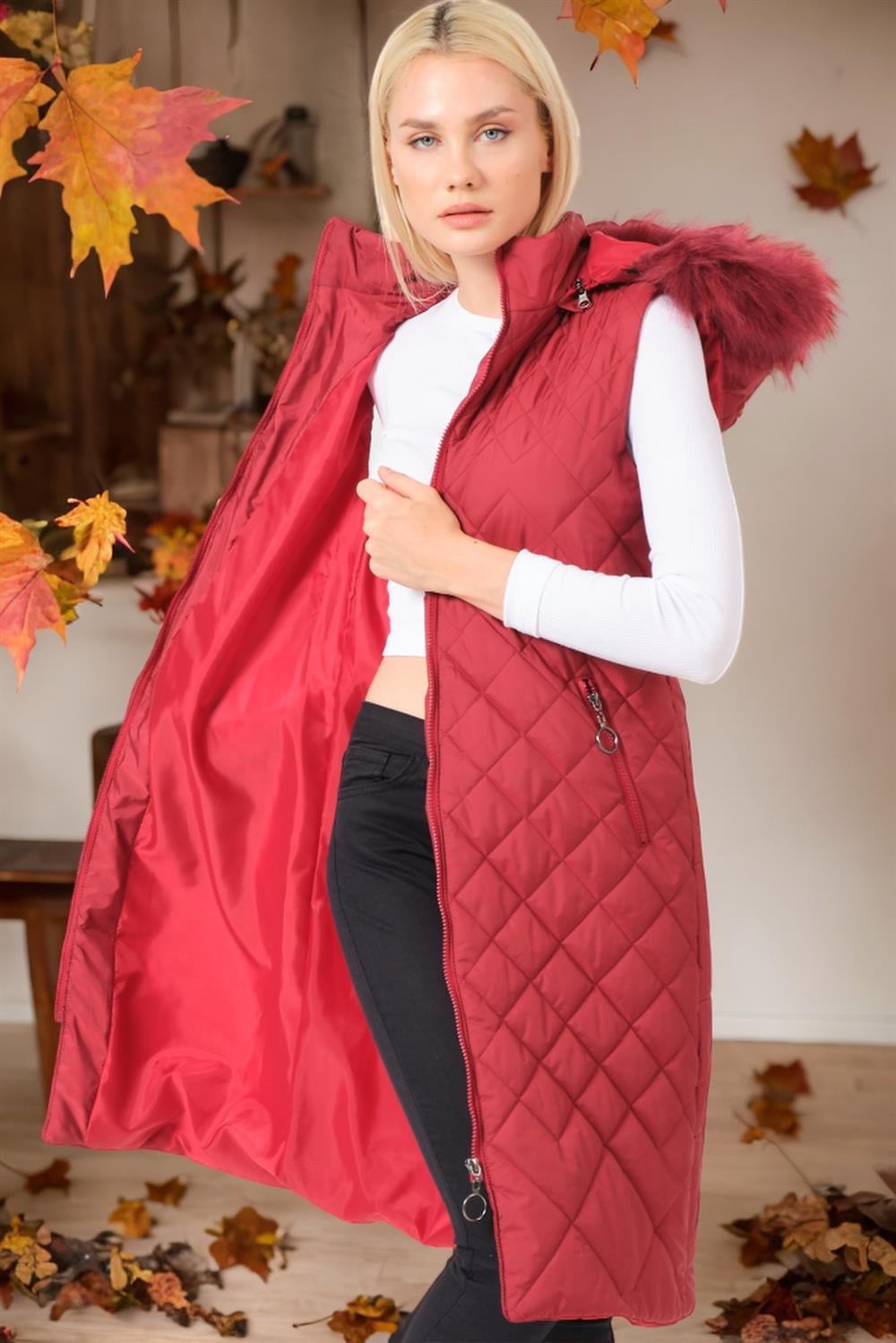 Z6718 DEWBERRY BAYAN YELEK-DÜZ BORDO