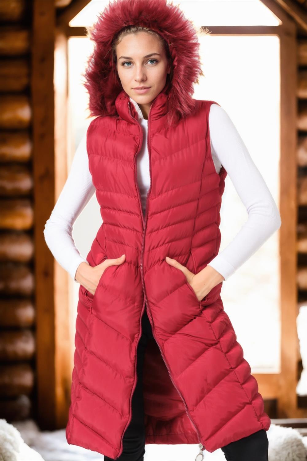 Z6725 DEWBERRY BAYAN YELEK-DÜZ BORDO