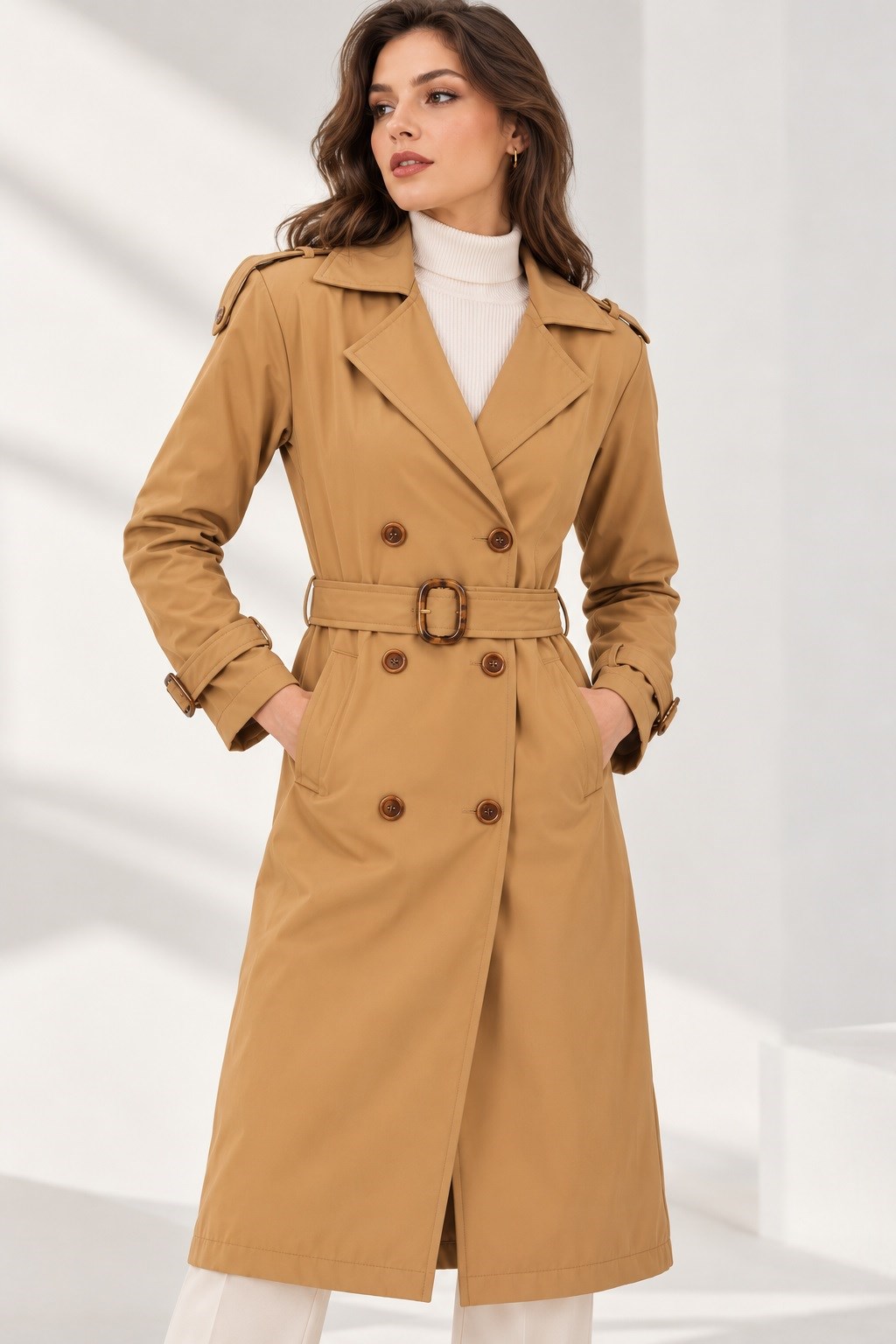Z9737 DEWBERRY BAYAN TRENÇKOT-DÜZ CAMEL