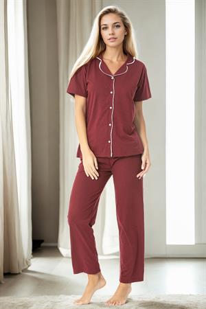 U4716 Dewberry Womens Short Sleeve Pyjama Set-BORDO